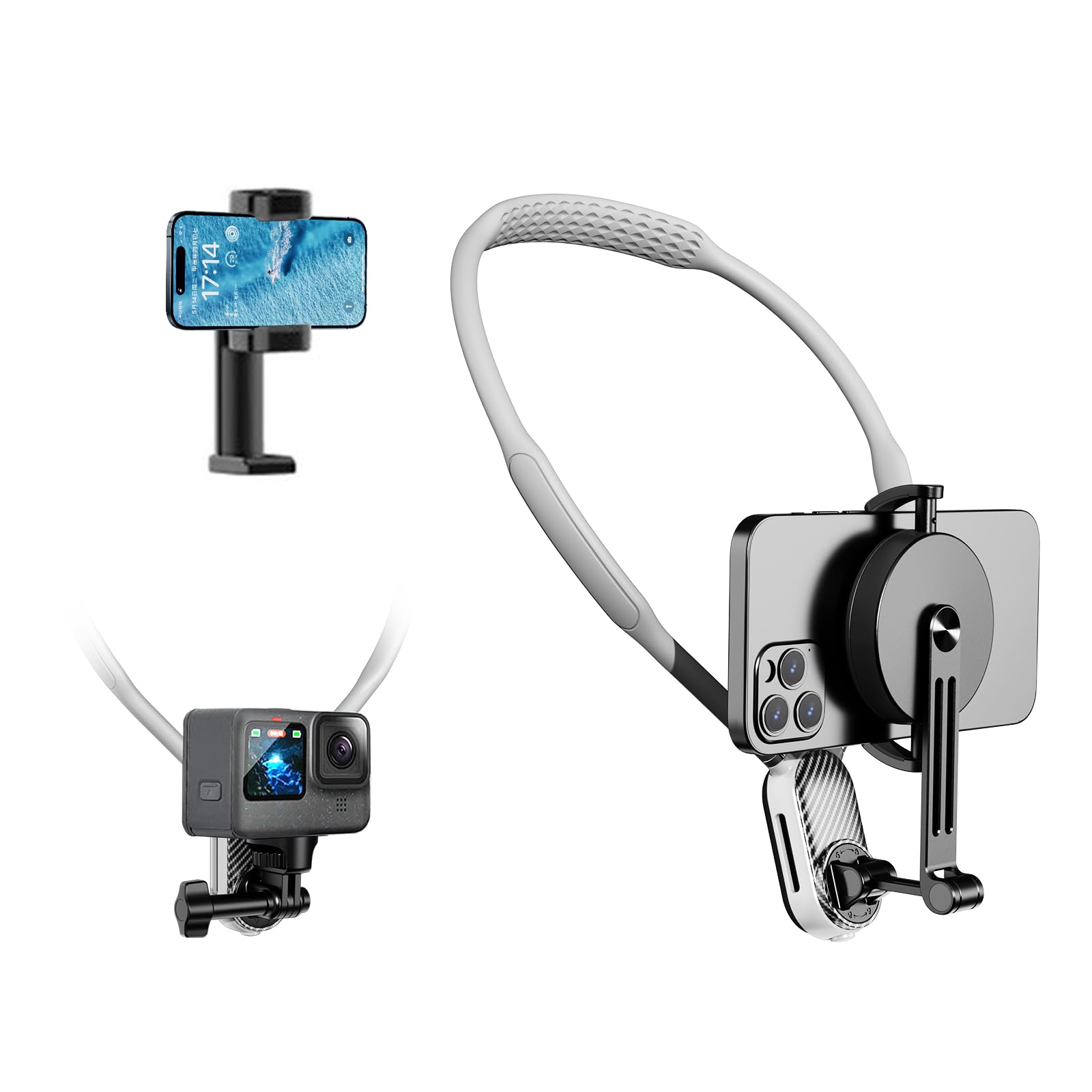 Funsnap Magnetic Neck Mount For Go Pro Phone Holder, Quick Release Pov Video Vlog Flexible Angle Necklace Holder For Gopro Hero 