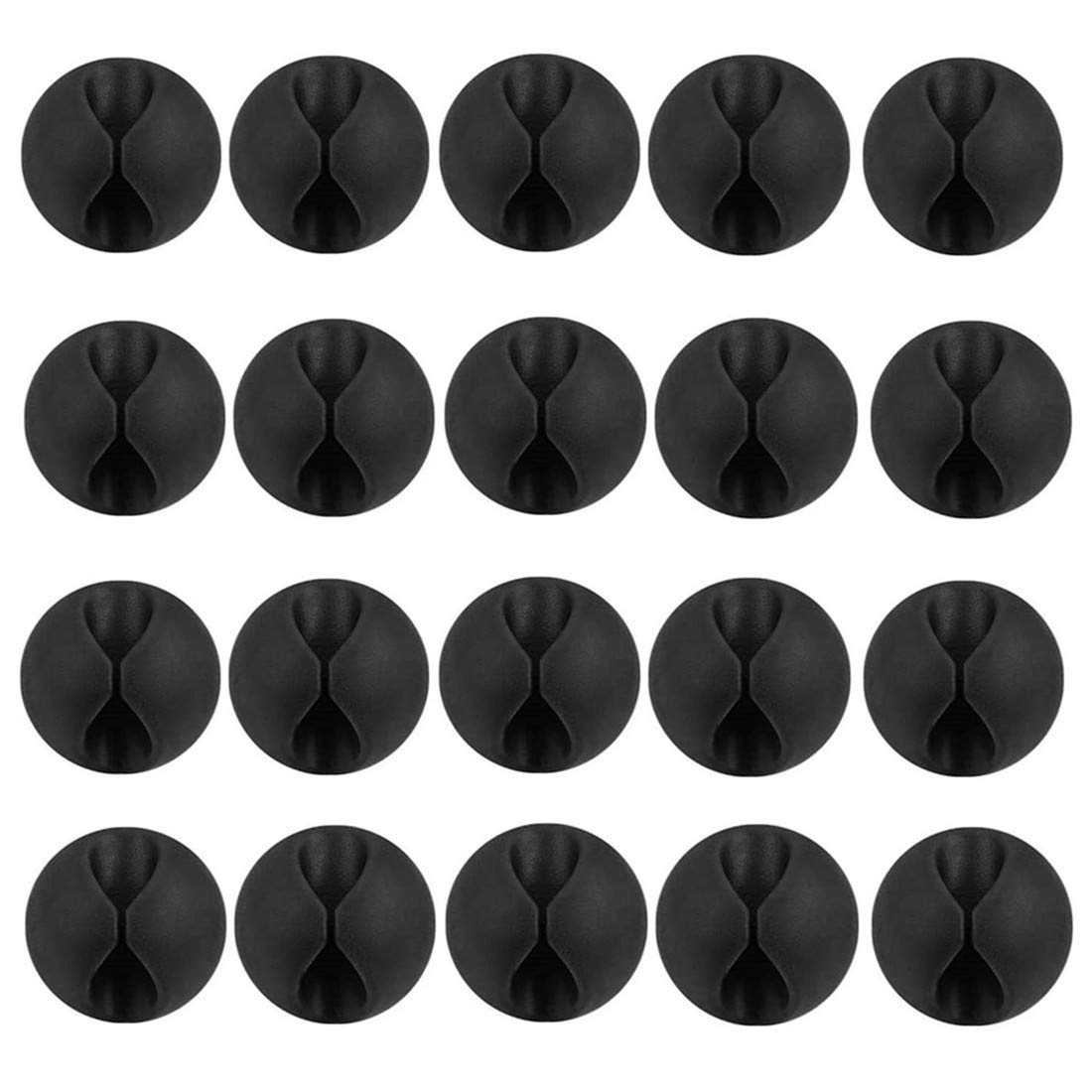 Eledabra 20 Pack Black Silicone Cable Clip Holders, Self Adhesive Wire Management, Well Organized Cables For Home, Office, Car