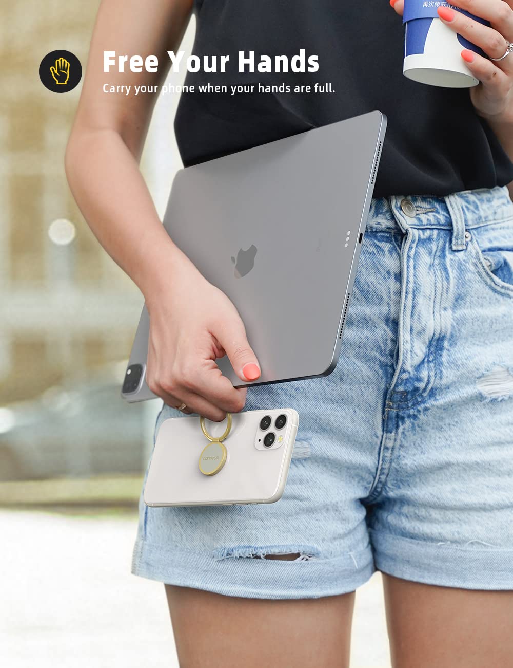 Phone Ring Holder, Lamicall Finger Ring Stand : Universal Cell Phone Cradle Kickstand Compatible With Iphone 13 12 11 Pro Xs Max