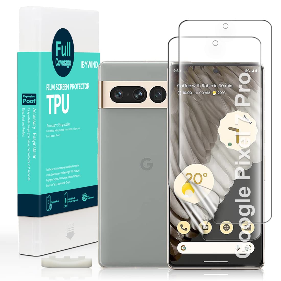 Ibywind Screen Protector For Google Pixel 7 Pro 5G(6.7 Inches),With 2Pcs Flexible Tpu Film[Fingerprint Reader,Easy To Install]
