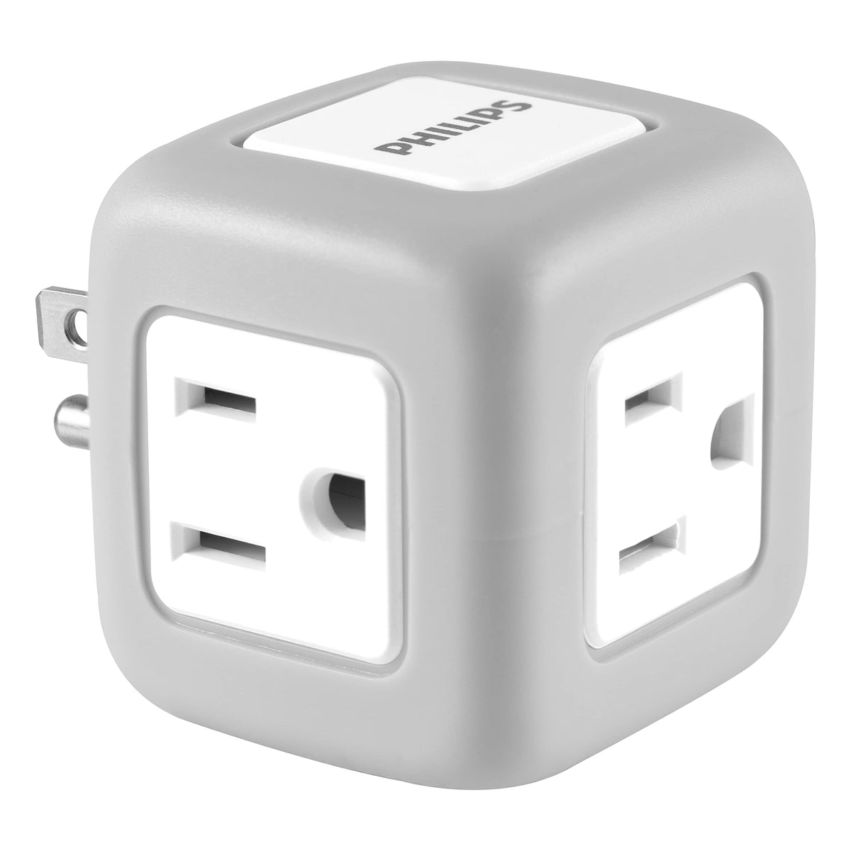 Philips Philips 3 Outlet Extender, Surge Protector, Charging Station, Grounded Wall Tap, 3 Prong, Space Saving Design, Gray, Spp