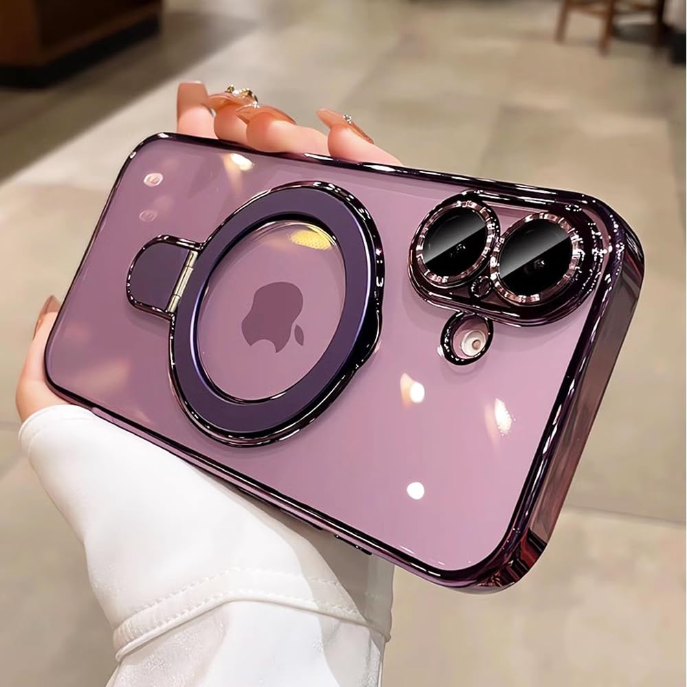 Zinlyuen Magnetic Case For Iphone 16 Plus Case Stand & Ring Holder Compatible With Magsafe Built In Camera Lens Protector Shockp
