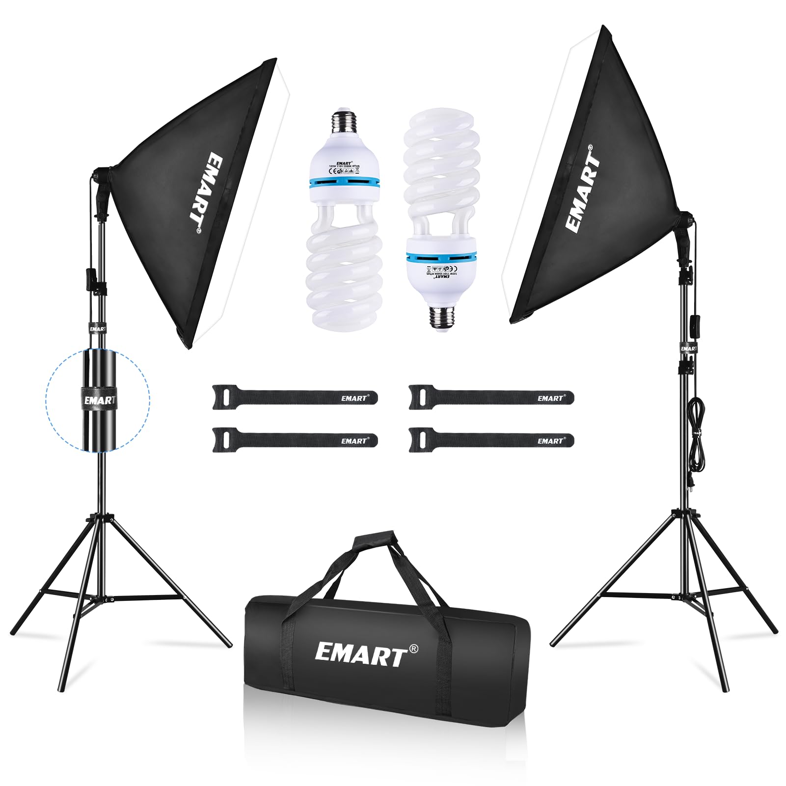 Emart Softbox Lighting Kit, 20''X28'' Soft Box Lights Photography Accessories With 125W 5500K Cfl Light Bulbs, Professional Came