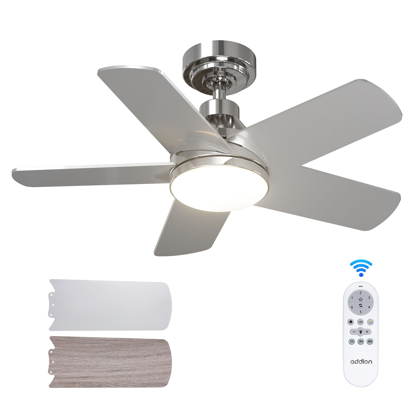 Addlon Ceiling Fans With Lights, 32 Inch Nickel Ceiling Fan With Light And Remote Control, Reversible, 3Cct, Dimmable, Noiseless
