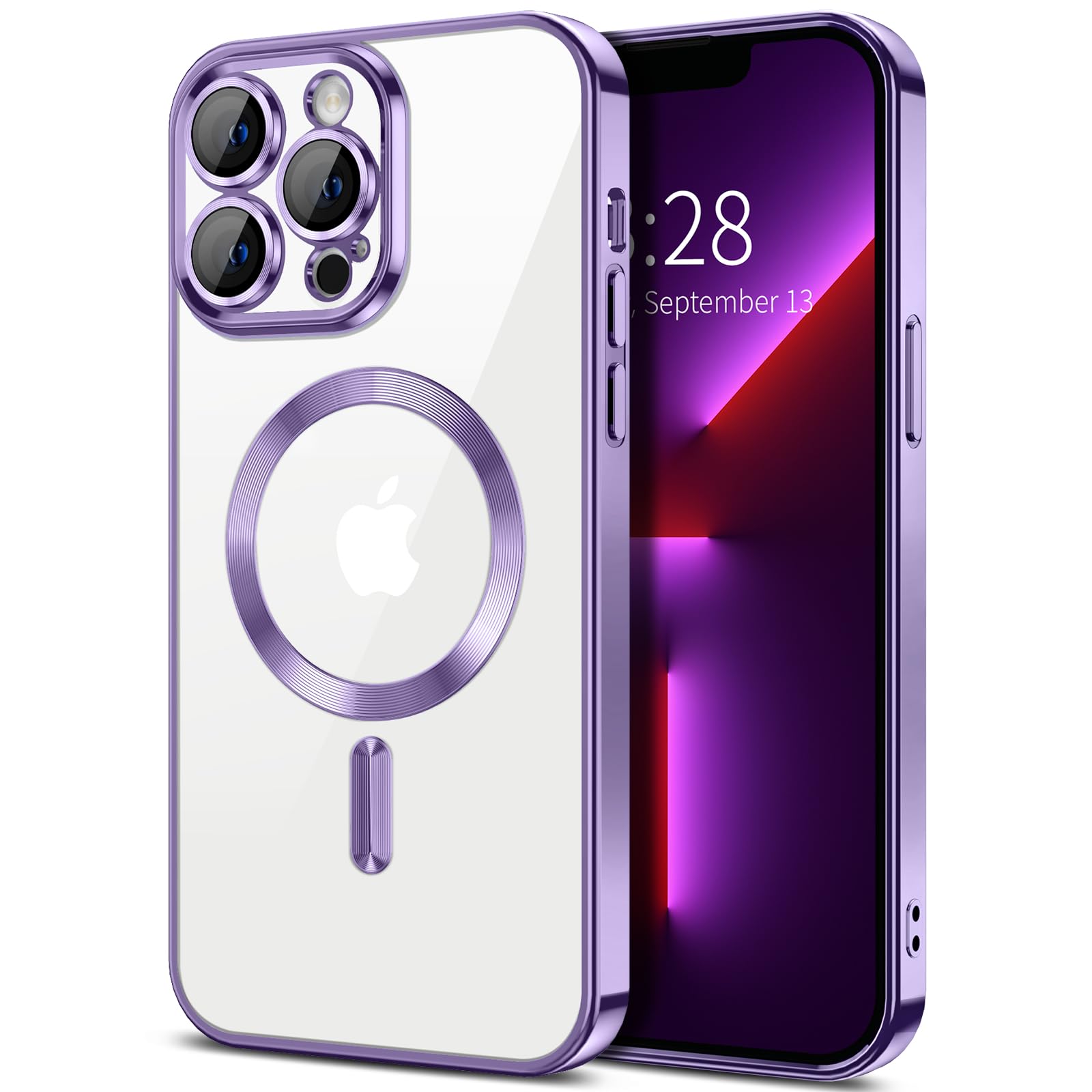 Hython Magnetic Clear Case For Iphone 13 Pro Case With Camera Lens Protector [Compatible With Magsafe] Slim Luxury Plating Edge