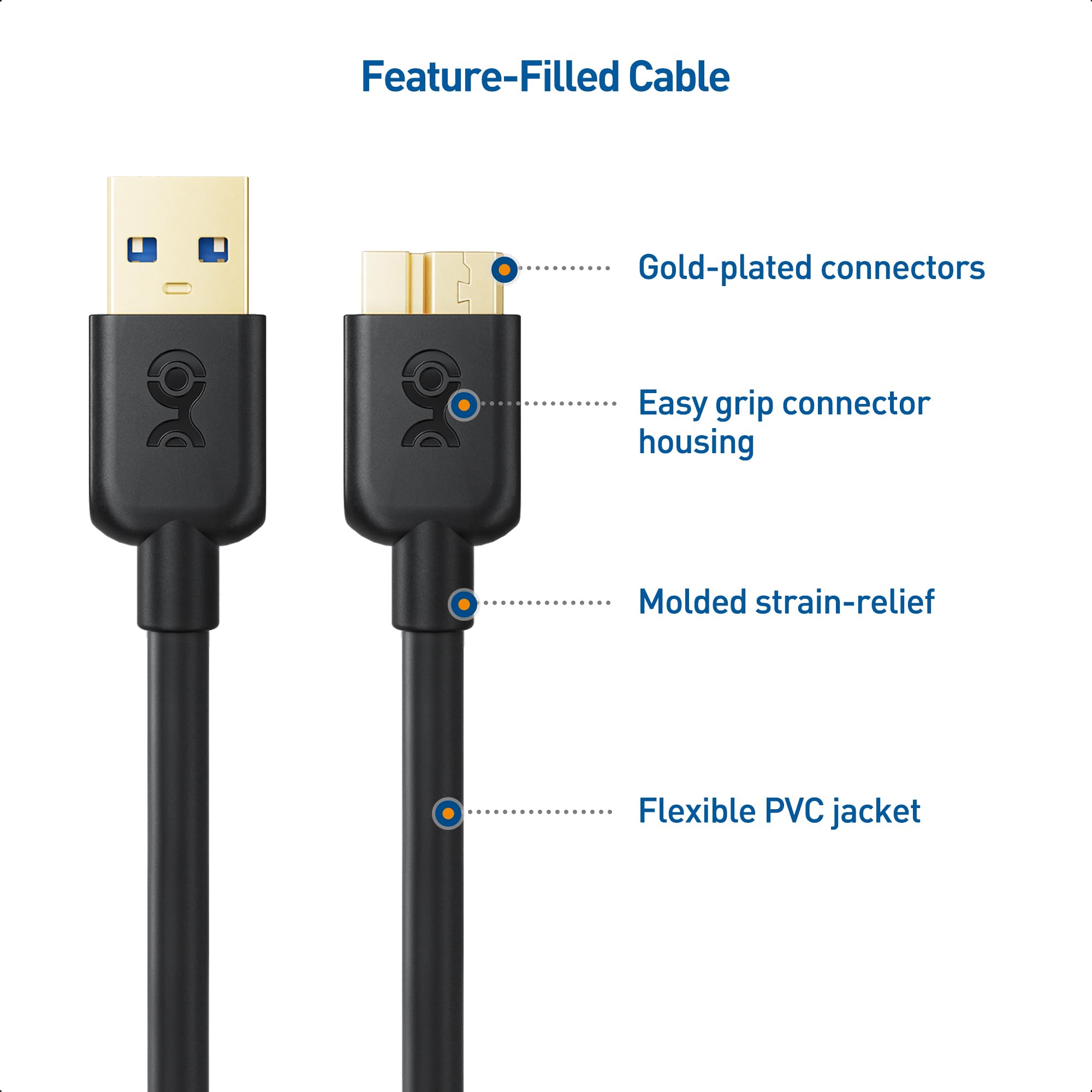 Cable Matters 2 Pack Micro Usb 3.0 Cable 3 Ft (External Hard Drive Cable, Usb To Usb Micro B Cable) In Black, Compatible With Se
