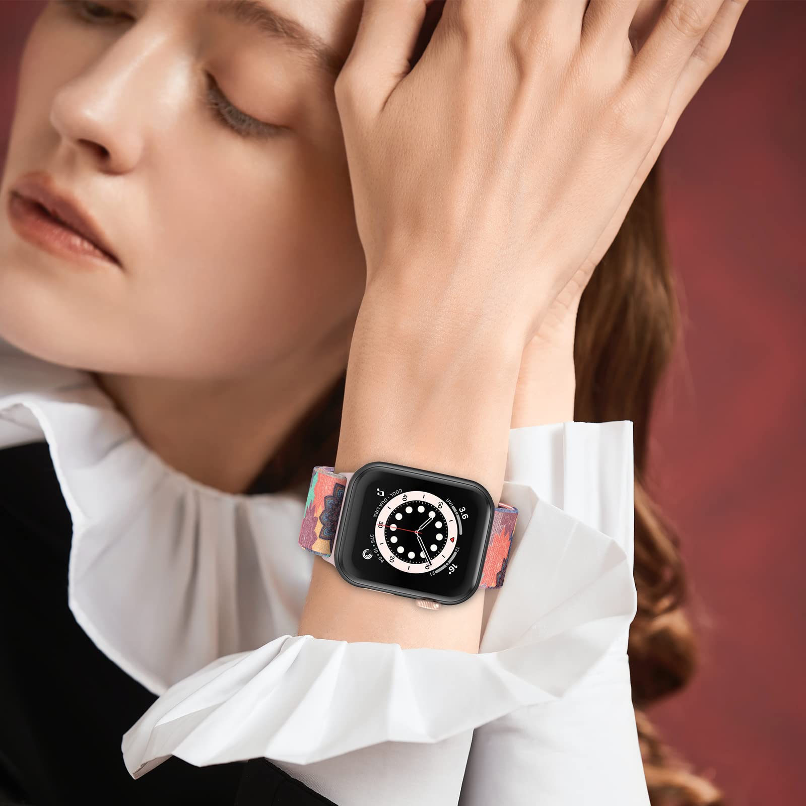 Delidigi Stretchy Bands Compatible With Apple Watch Band 38Mm 40Mm 41Mm 42Mm 44Mm 45Mm 49Mm For Women Men, Nylon Adjustable Stra