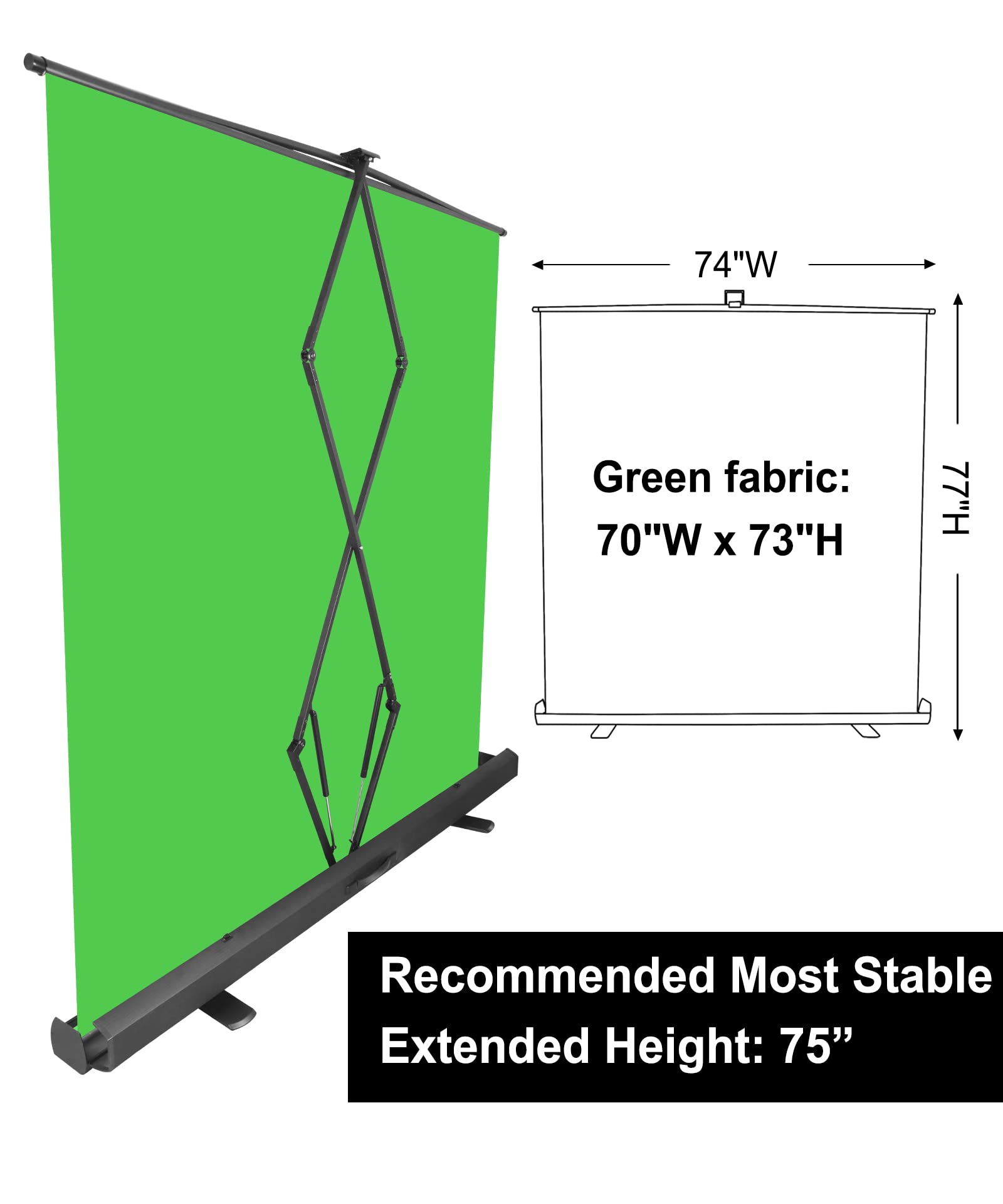 Fudesy Extra Large Green Screen, 74W X 77H Inches Collapsible Chromakey Panel,Portable Retractable For Tiktok Video, Live Game,A