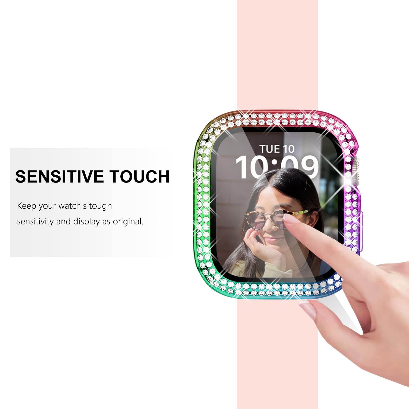 Surace 44Mm Case Compatible With Apple Watch Case With Screen Protector, Bling Diamond Overall Protective Case Compatible With A