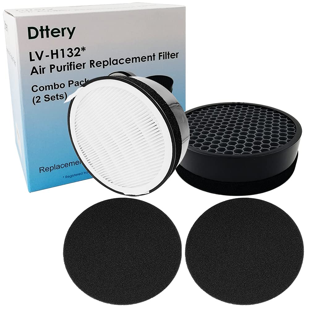Dttery 2 Set Lv H132 Air Purifier Replacement Filter, True Hepa Filter, Lv H132 Rf, Compatible With Levoit Lv H132 Air Purifier