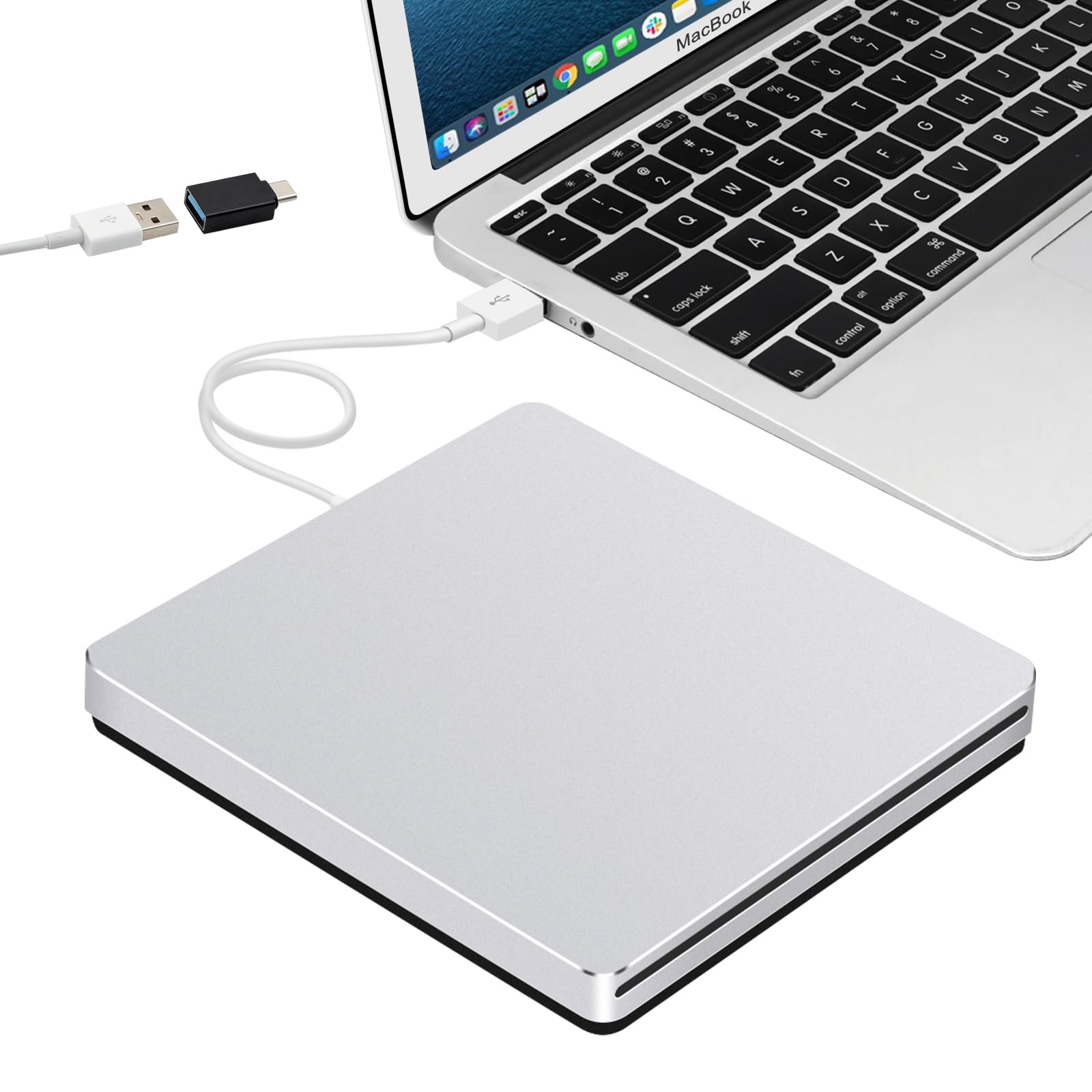 Guamar External Cd Dvd Drive Superdrive For Apple, Aluminum Alloy Slot In Usb Cd/Dvd Burner, Portable Cd Reader Dvd Player Write