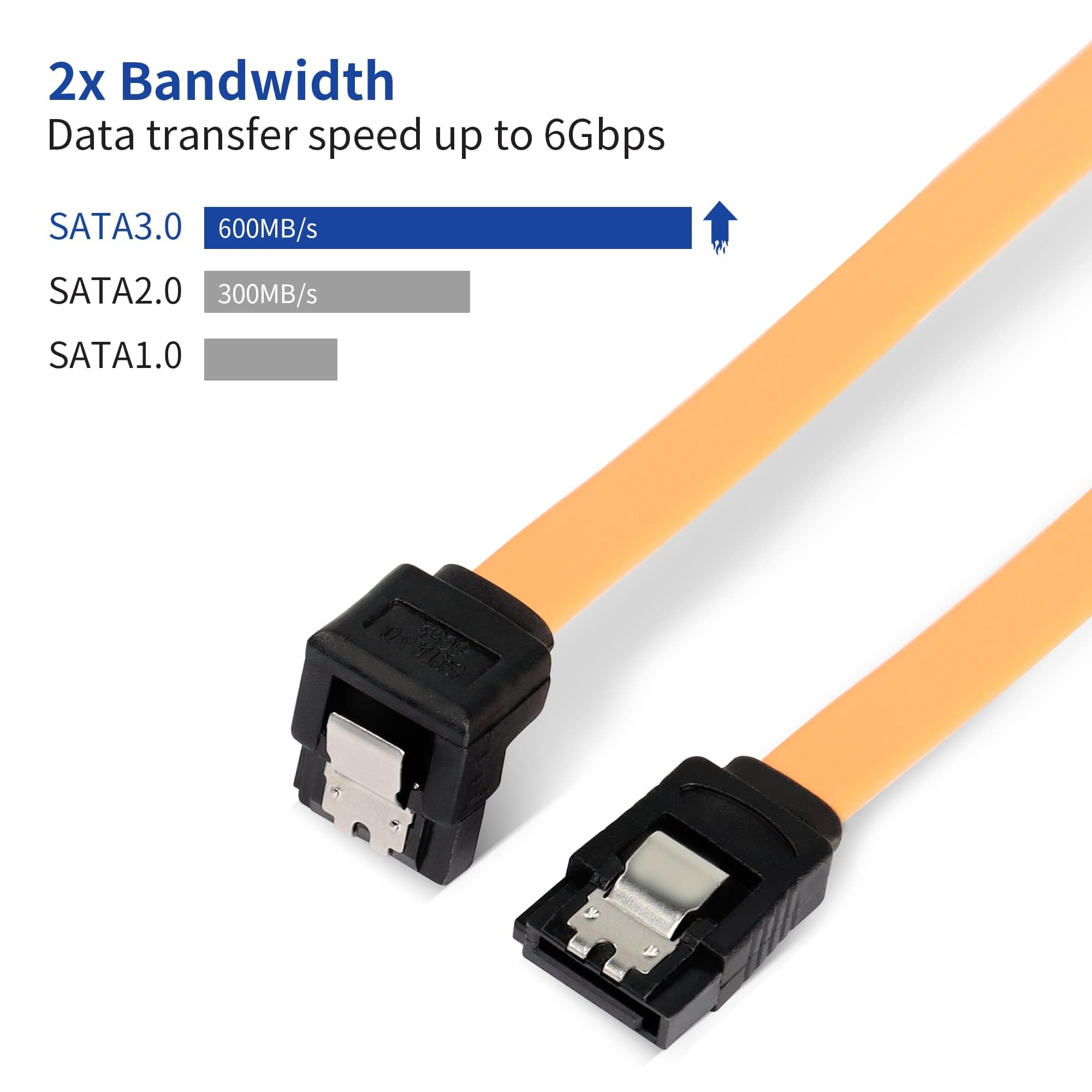 Qianrenon Sata Iii Cable, 39.37 Inch 90 Degree Hard Drive Sata Data Cable With Locking Latch, 6.0 Gbps Right Angle Solid Hard Drive Sata 3.0 Cable For Sata Hdd, Ssd, Cd Driver, Yellow(2 Packs)