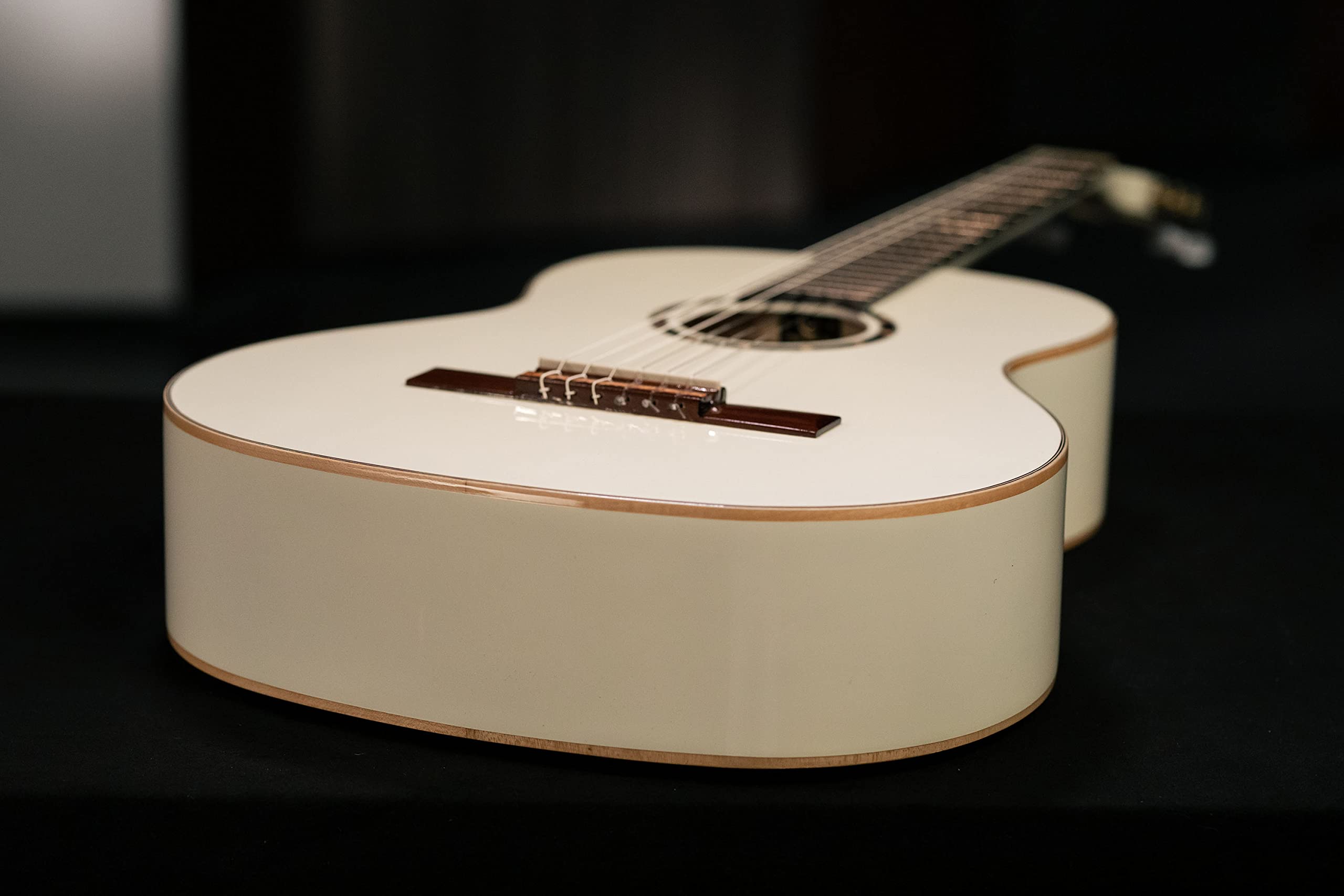 Ortega Guitars 6 String Family Series Full Size Nylon Classical Guitar W/Bag, Right, Spruce Top-White-Gloss, (R121Snwh)