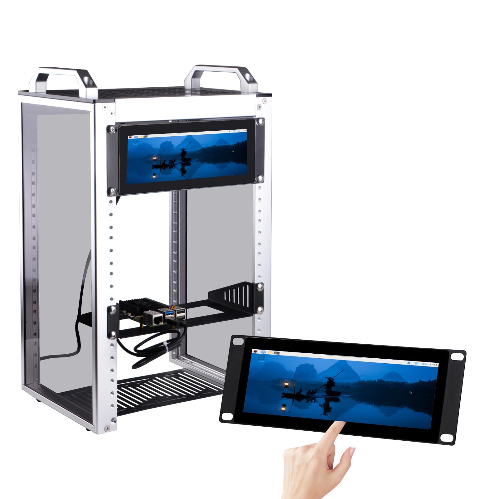 GeeekPi 7.84" 1280x400 LCD Touch Screen Rack Mount Monitor - Black, Model DP-0059 for DeskPi RackMate Servers