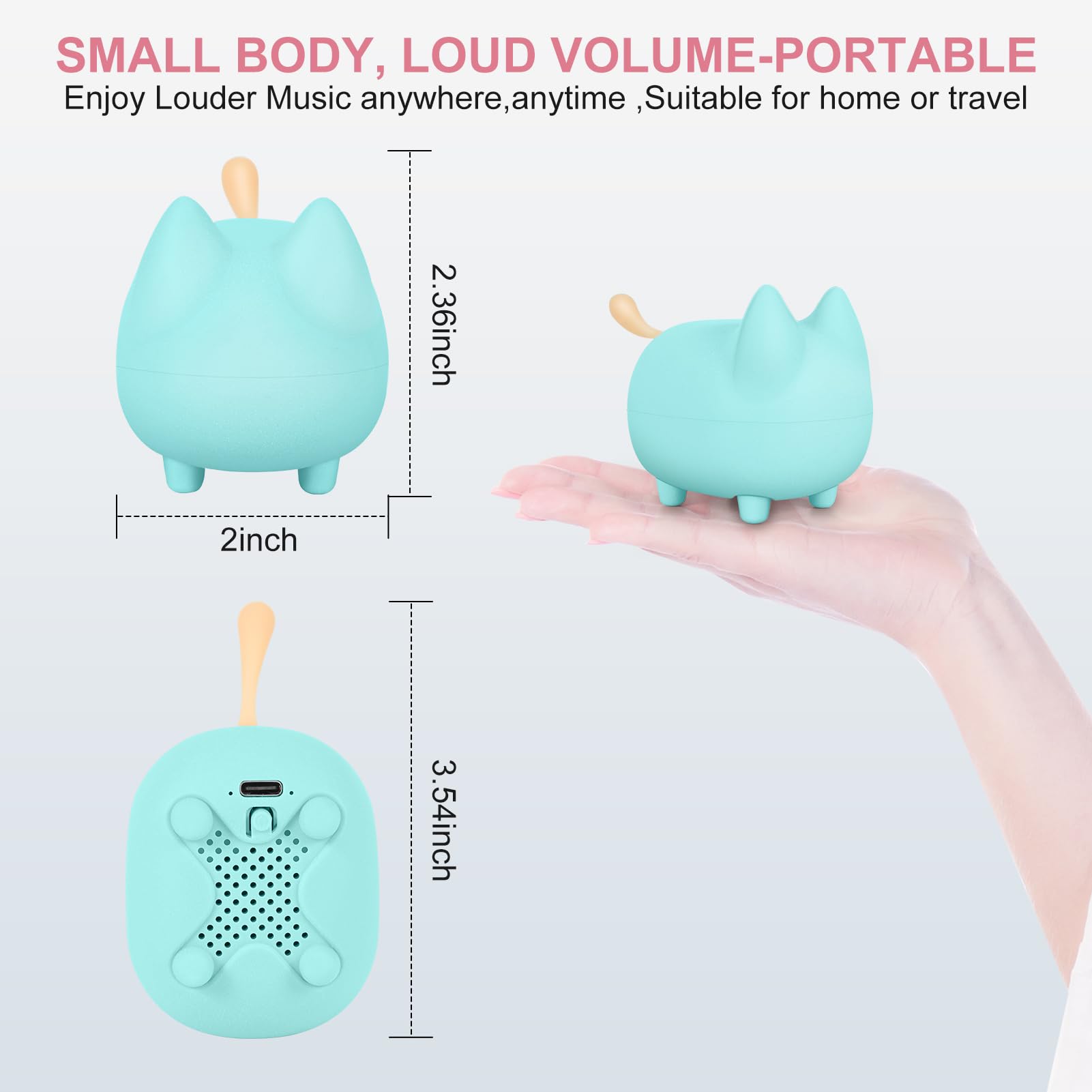 Svemei Small Bluetooth Speaker, Cute Cat Mini Wireless Speakers With Loud Stereo Sound, Built In Mic, Super Bass, Dual Pairing,4