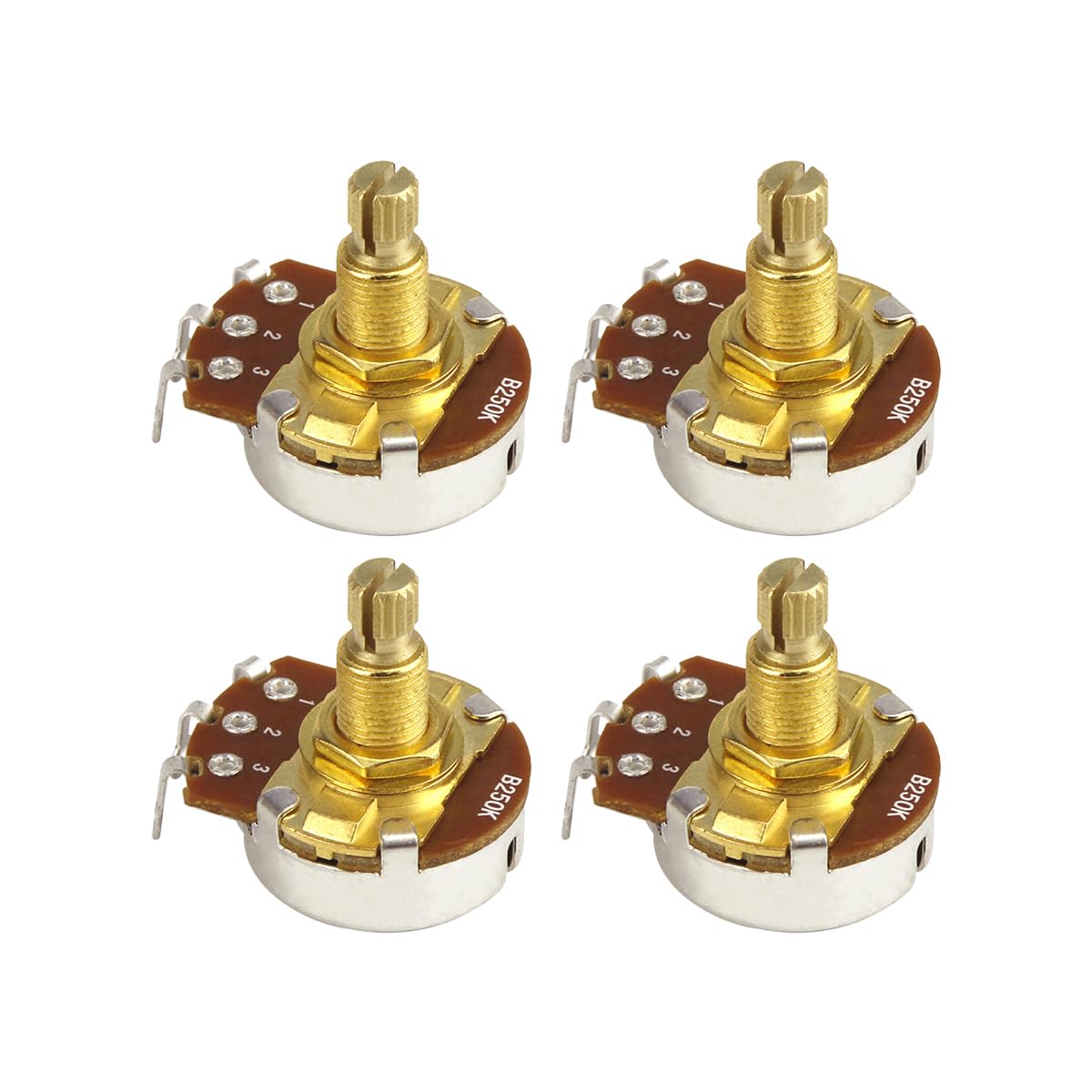 FLEOR 4pcs B250K Guitar Pots L18mm Shaft Linear Taper Tone Potentiometer,Golden Color