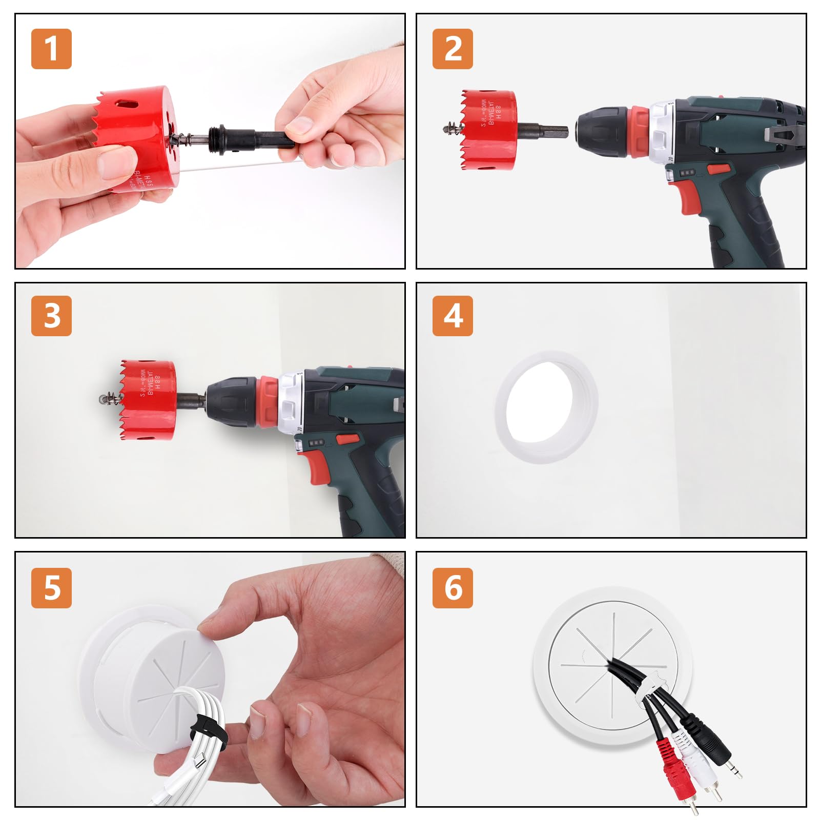 4 Pack Cord Hider For Wall Mounted Tv, 2 3/8''(60Mm Hole) Cord Hider For Tv Wall, In Wall Cable Management Kit, Includes 4 Pass