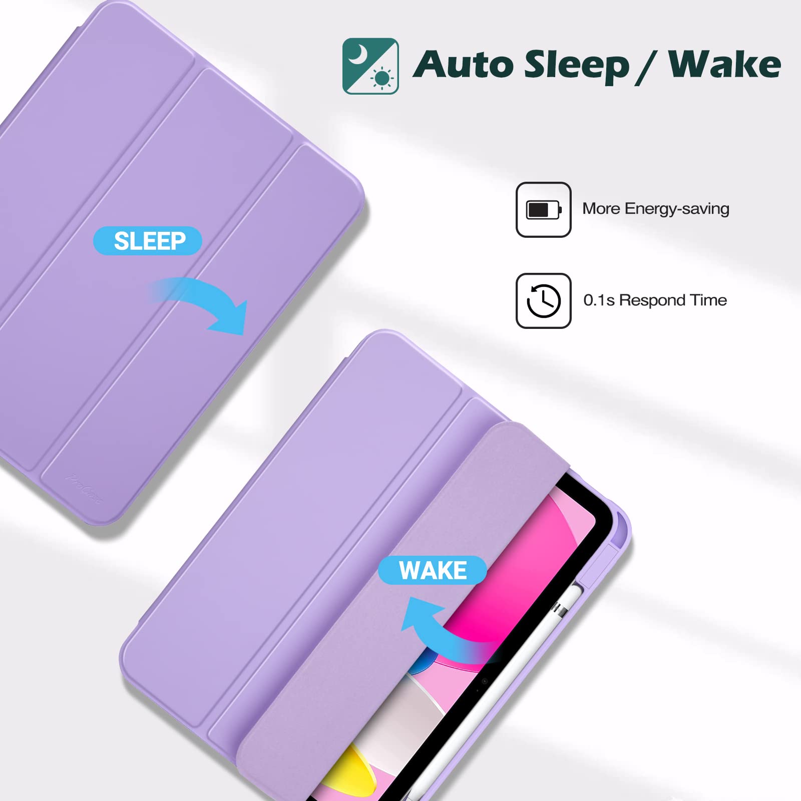 Procase For Ipad (A16) 11Th Generation 11 Inch 2025/10Th Generation 10.9 Inch 2022 Case With Pencil Holder, Hybrid Ipad 11 10 Case With Clear Back, Supports Auto Wake/Sleep  Purple