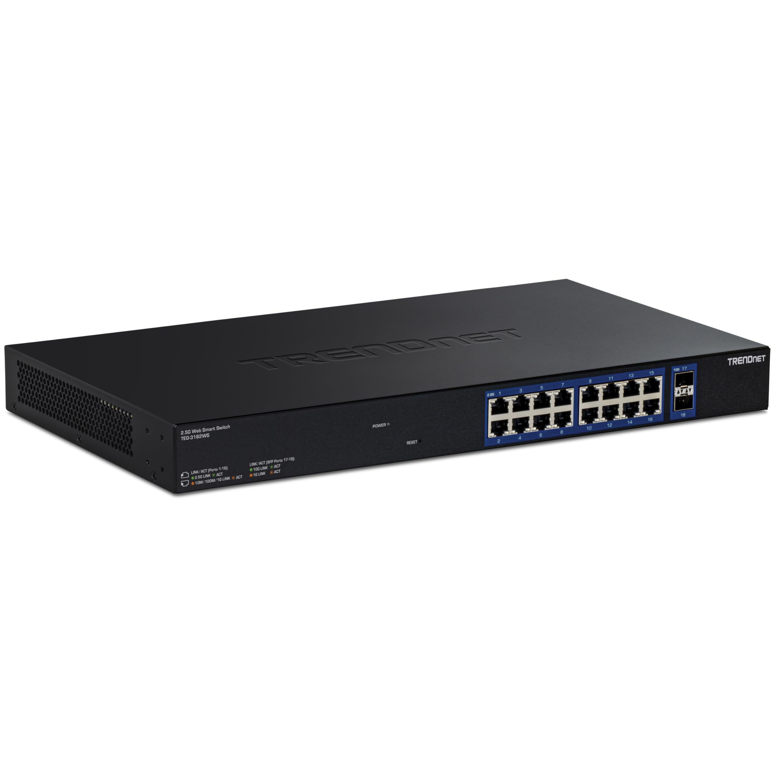 TRENDnet 18-Port Multi-Gig Web Smart Switch, TEG-3182WS, 16 x 2.5Gb Ports, 2 x 10Gb SFP+ Ports, NDAA TAA Compliant, Lifetime Pro