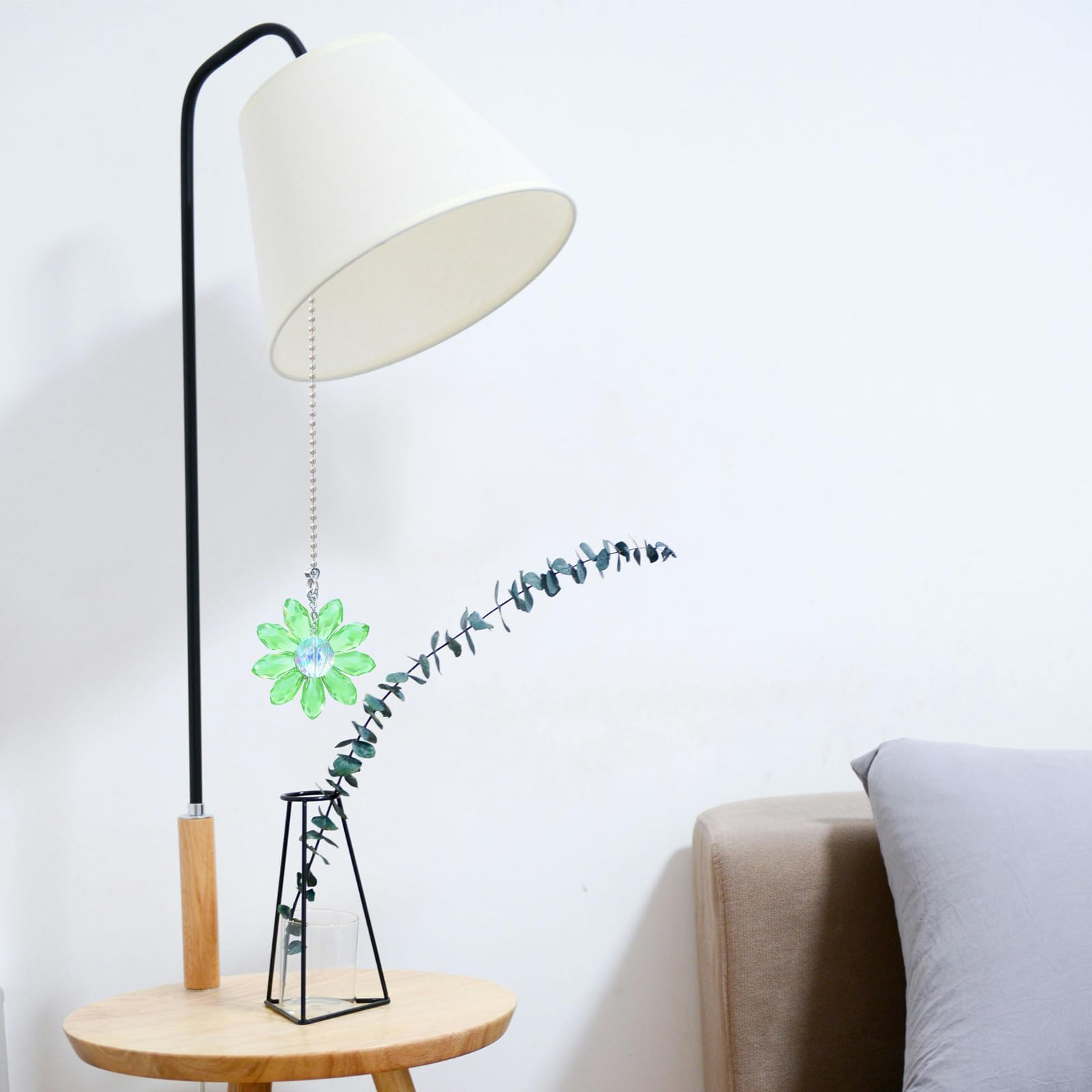 Lefers Ceiling Fan Pull Chain, 2 Pieces 1.8'' Crystal Glass Flower Pendants With 24'' Ceiling Fan Chain Extender And Connector (