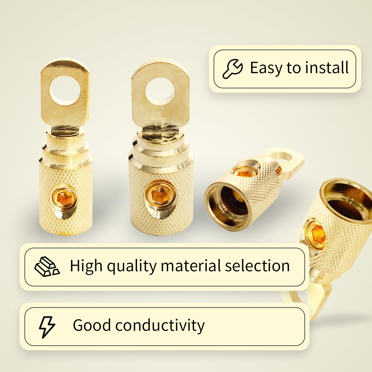 Car Audio Battery Terminal Connector Pure Brass Gold Plated 0 Gauge Car Audio Amp Input Reducers For 0 2 Gauge Wire 2Pcs