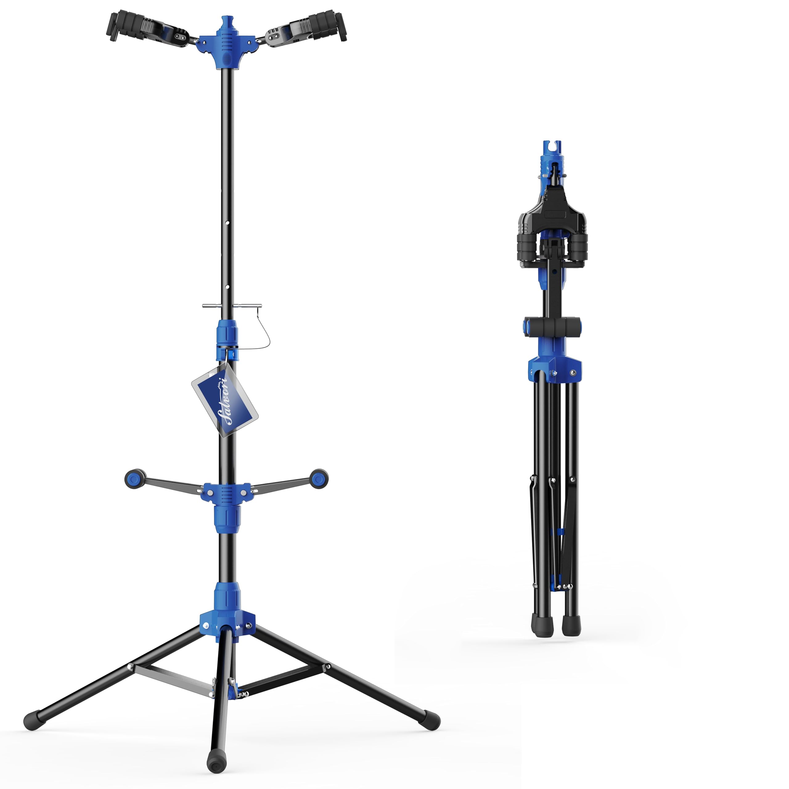 Salvori Folding Dual Guitar Stand With Auto Lock System And Soild Tripod, Double/Multiple Guitar Stand/Holder/Rack For Single Ba