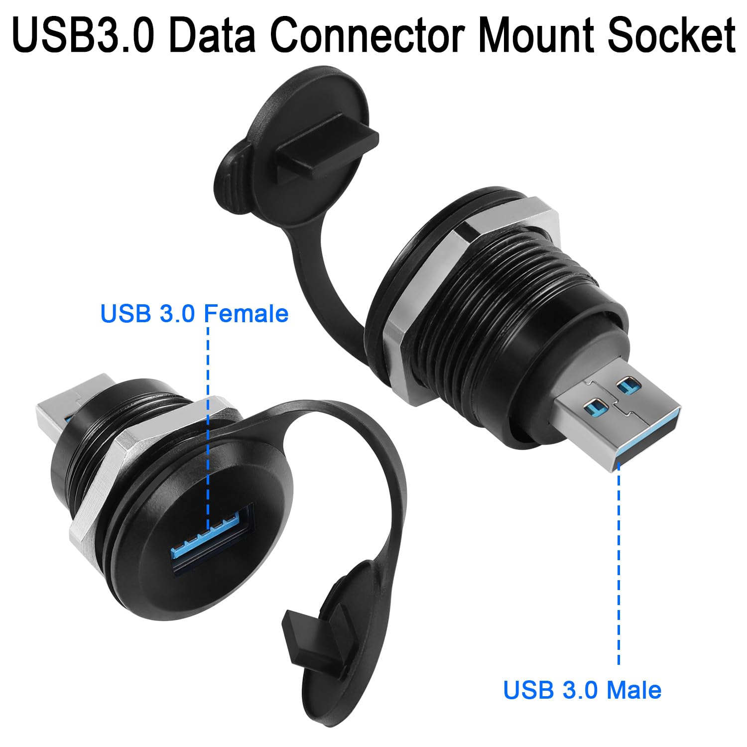 Qianrenon Usb3.0 Male To Female Threaded Fixing Adapter 5Gbps Usb3.0 Plug To Socket Round Waterproof Converter Usb3.0 Data Connector Mount Socket, For Usb Data Transfer/Charging