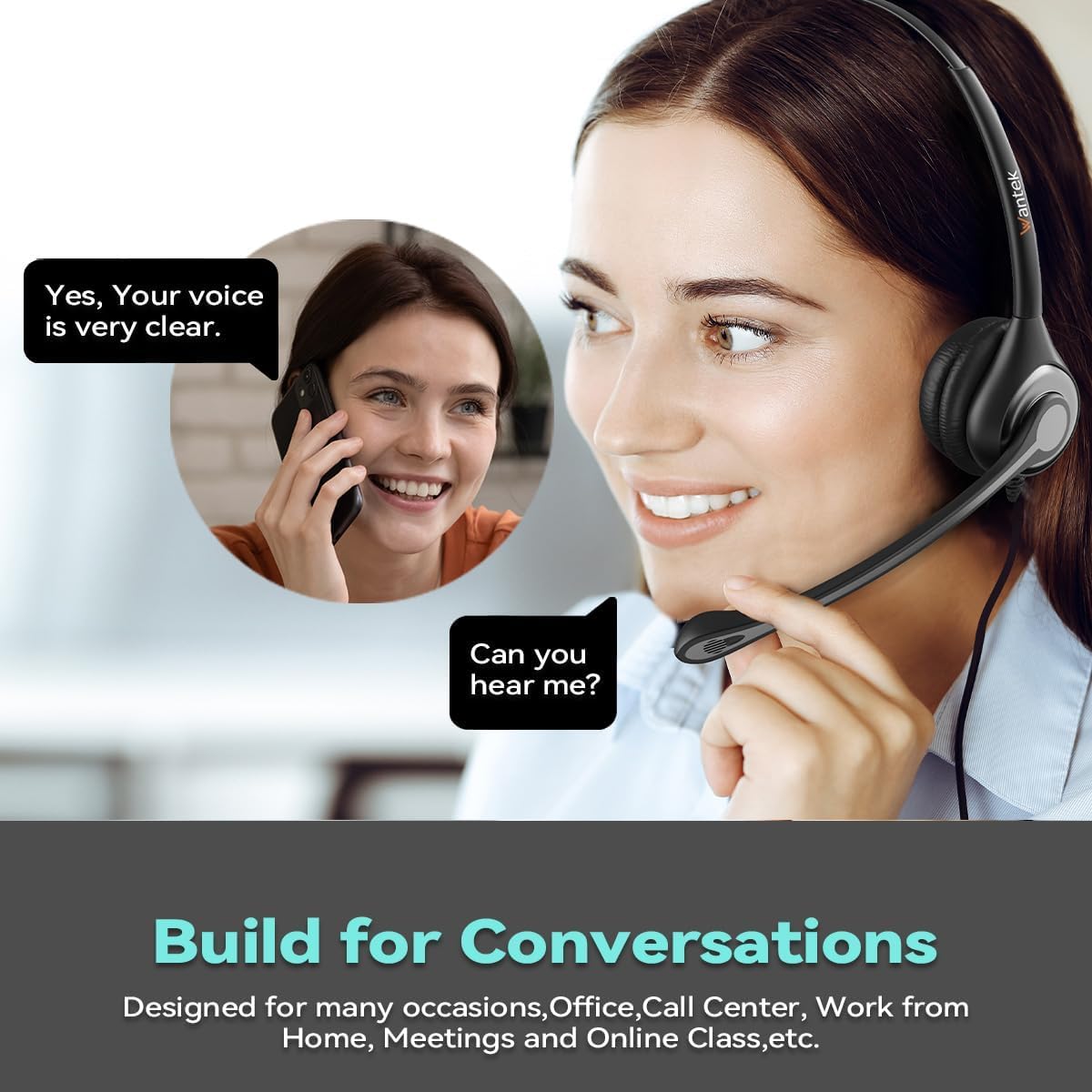 Headset Wtih Mic, Usb Headset With Microphone For Pc, Computer Headset With Noise Canceling Microphone With Mute For Home Office