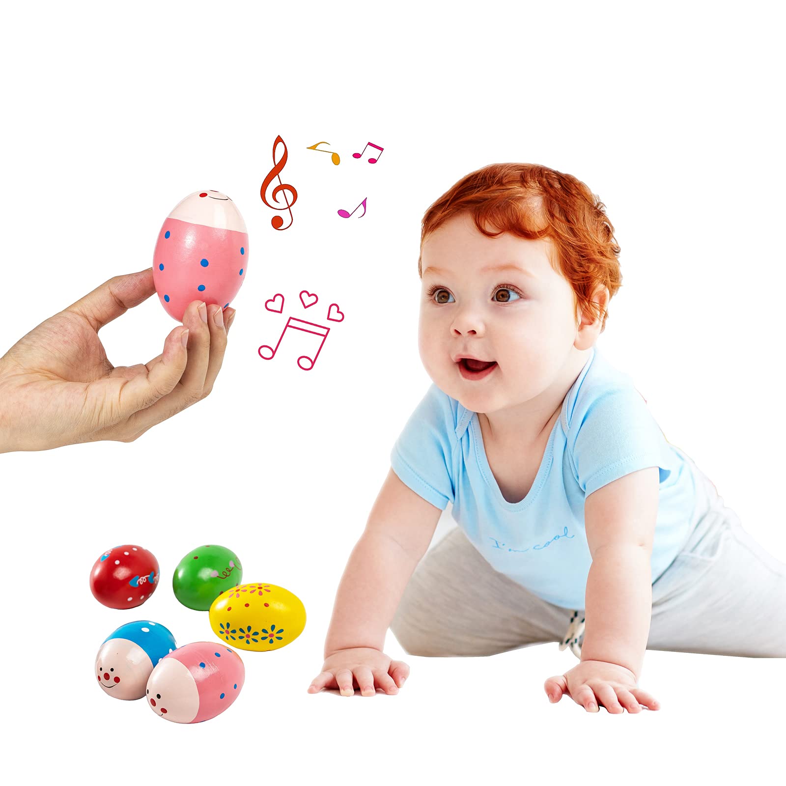 Musfunny Egg Shakers Set 7Pcs Wooden Hand Percussion Shakers Musical Maracas Instrument For Kids Musical Education Party Classro