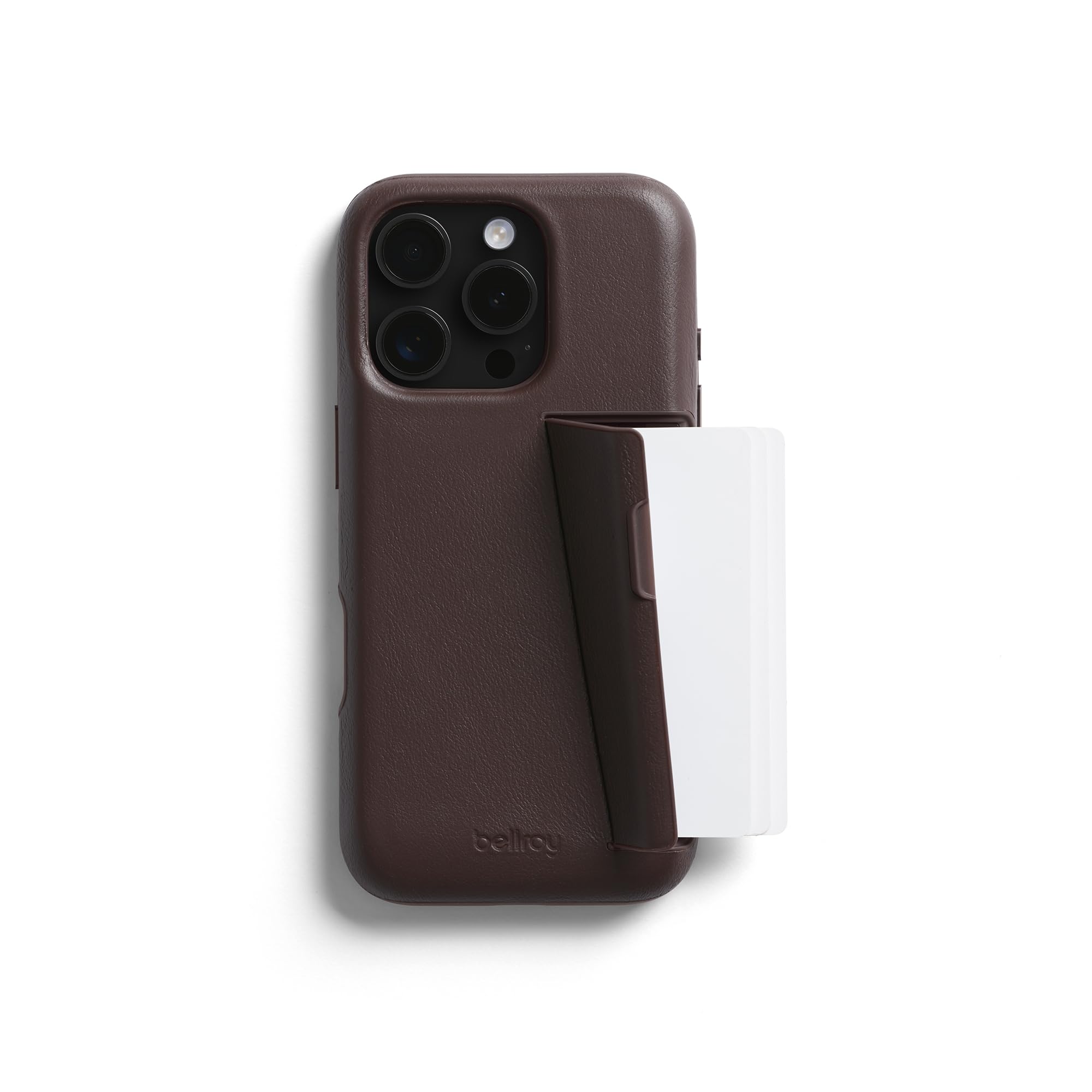 Bellroy Phone Case - 3 Card for iPhone 16 Pro (Leather iPhone case, Phone Wallet) - Ganache