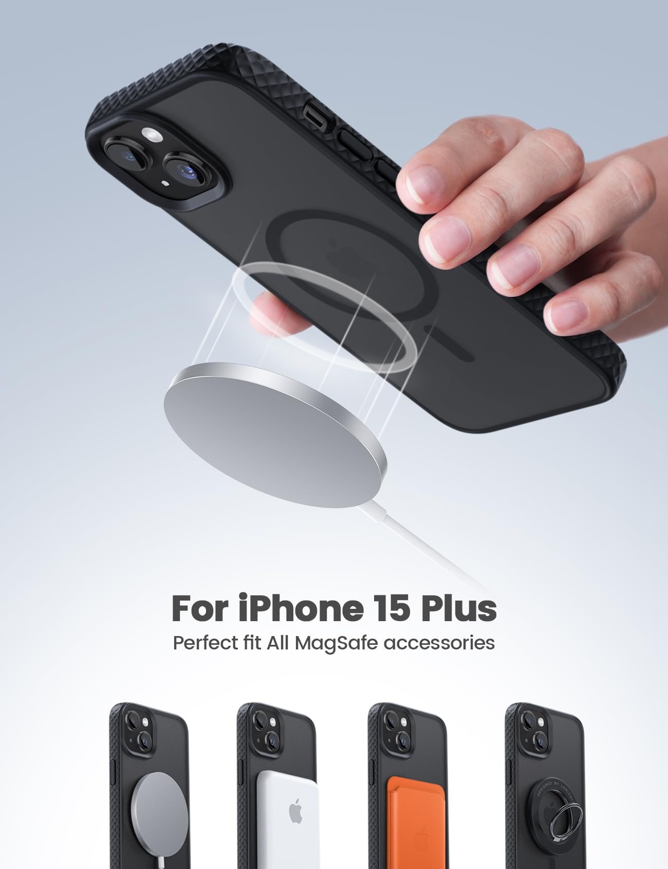 Lamicall Magnetic Case For Iphone15 Plus, Fits For Magsafe   [Diamond Textured Edge] [Anti Slip] [Military Grade Shockproof] Tra