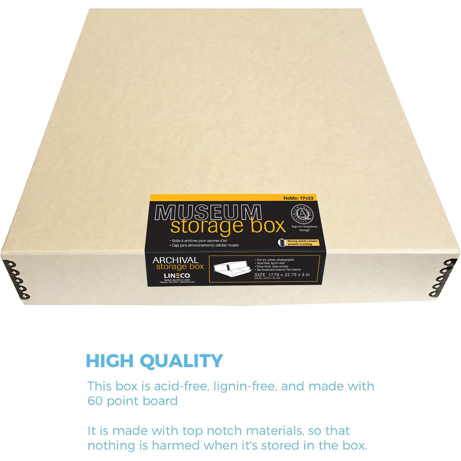 Lineco, 17X22 Tan Museum Archival Storage Box, Drop Front Design, Acid Free With Metal Edge, Preserves Picture Longevity, Organize Photos Or Documents, Crafts, Diy, 2 Pack