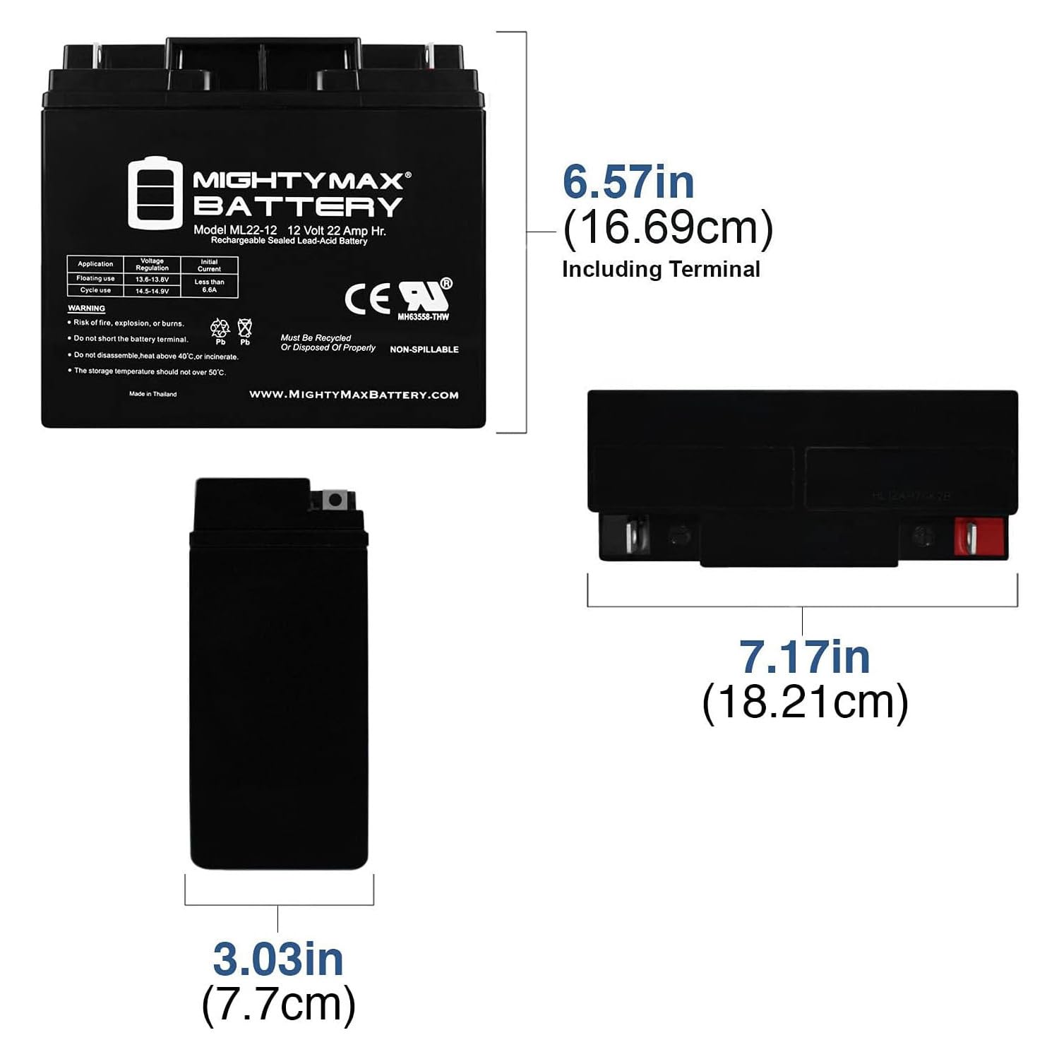 Ml22-12 - 12 Volt 22Ah Sla Battery - Mighty Max Battery Brand Product