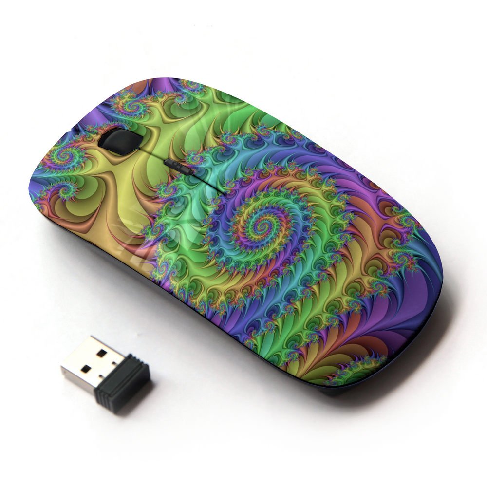 Koolmouse [ Optical 2.4G Wireless Mouse [ Spiral Art Nature Colors Neon Snail Drawing ]