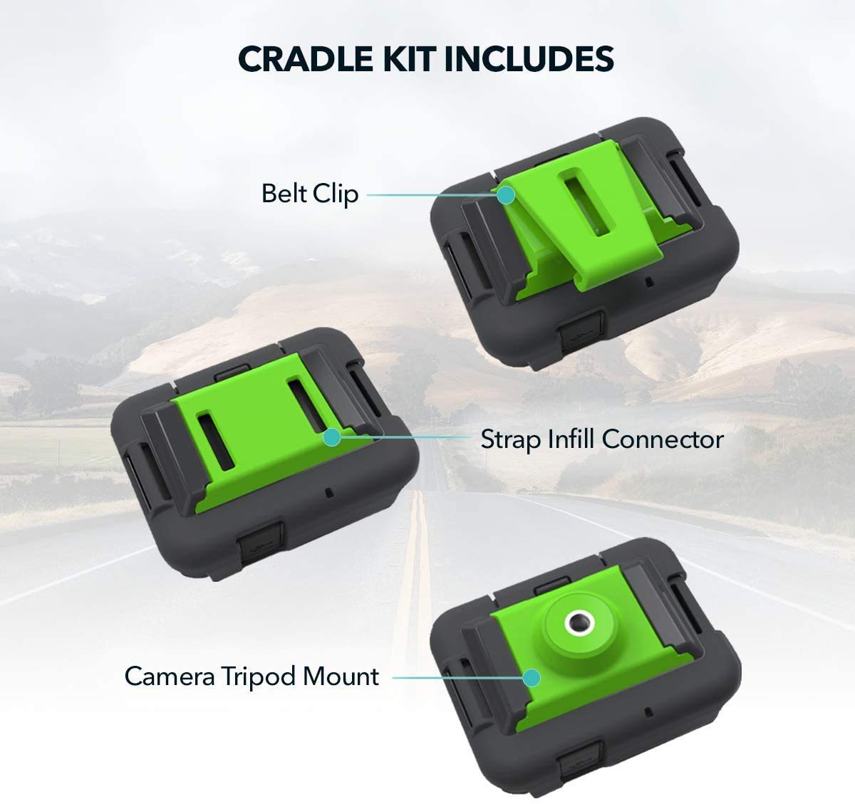 ZOLEO Cradle Kit Accessory - Includes Belt Clip, Strap Connector & Tripod Mount - Model ZLCAK - Black