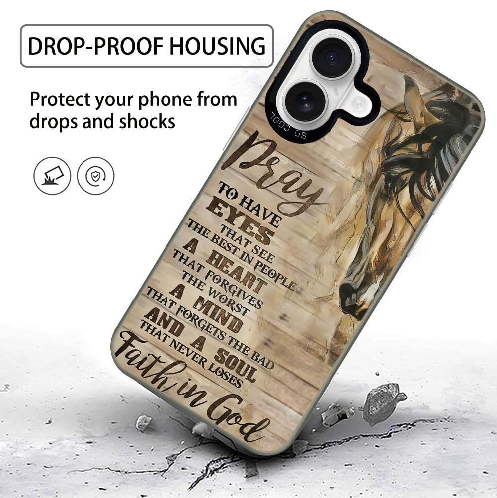 Wesbdn Horse Wood Grain Phone Case Compatible With Iphone 16 - Faith In God - Non-Drop Cover - Shockproof Protective Case