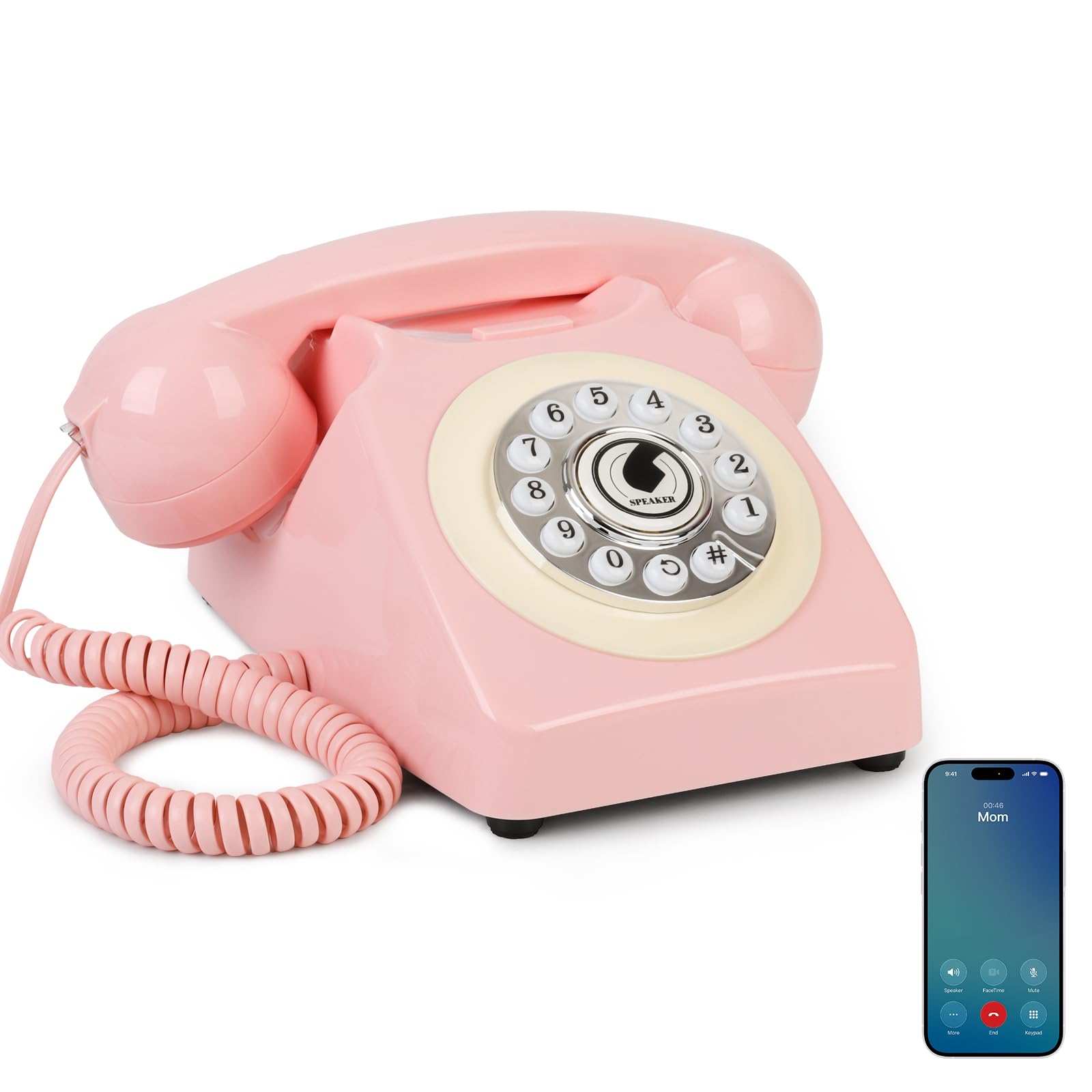 Bluetooth Landline Phone for Cell Phone, Retro Wireless Home Phones,Pink