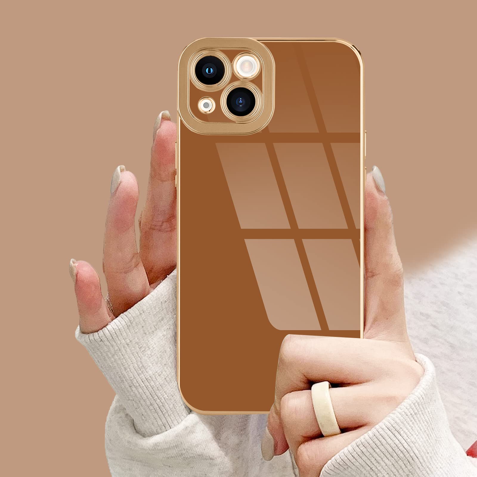 Lafunda Compatible With Iphone 13 Case Cute, Luxury Plating Case For Women Bling Aesthetic Gold Trim Tpu Bumper Girly Cover Full