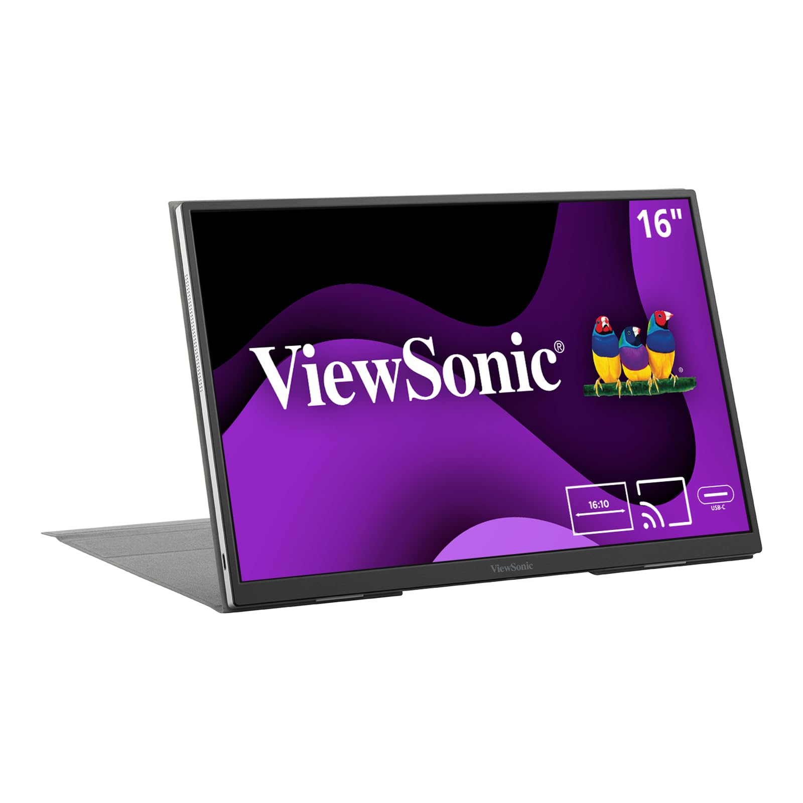 Viewsonic Vg1656N 16 Inch 1200P Ips Wireless Portable Monitor With 2 Way Powered 60W Usb C, Built In 4000 Mah Battery And Stand
