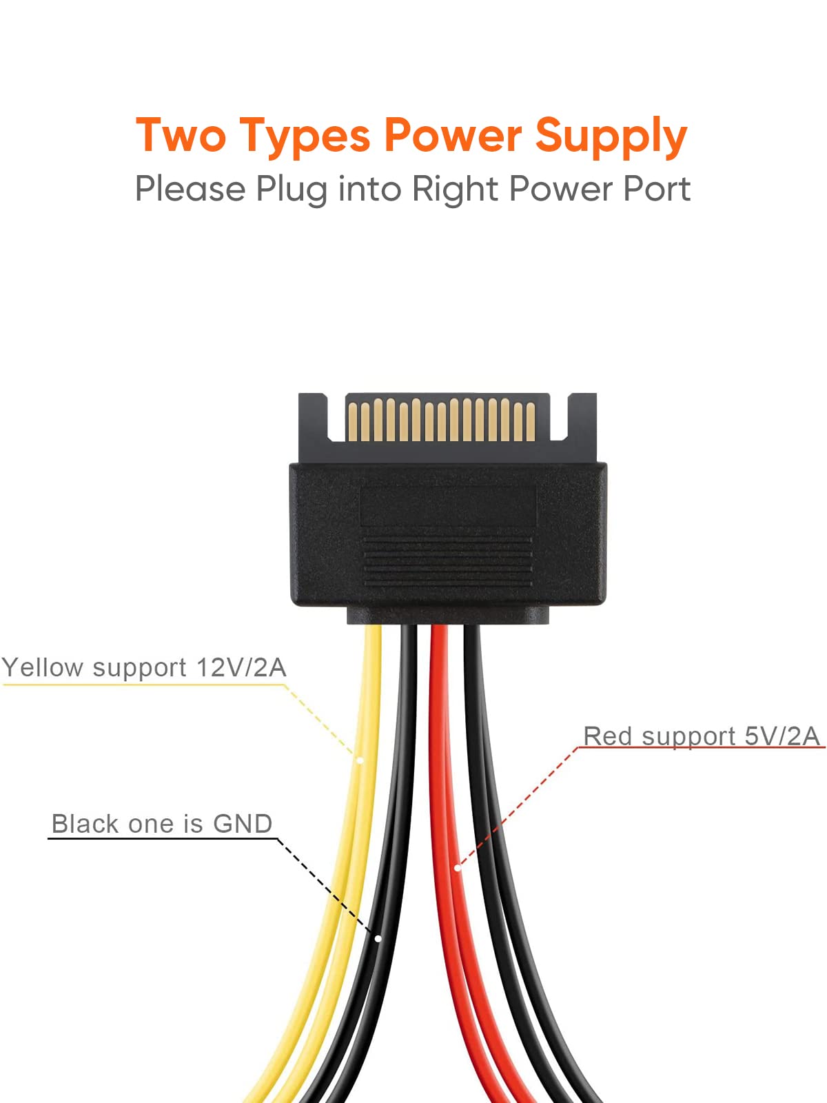 Cablecreation Sata Power Cable, [2 Pack] 6 Inch Sata 15 Pin Male To 2Xsata 15 Pin Down Angle Female Power Splitter Cable