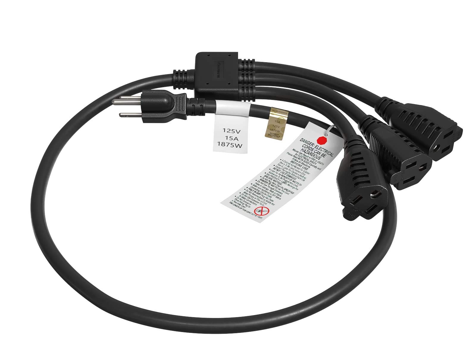 Cableleader 3 Outlet Power Splitter Cord Cable   5 15P To 5 15R X 3, Heavy Duty Power Extension, 14Awg, 3 Prong Splitter   3Ft,