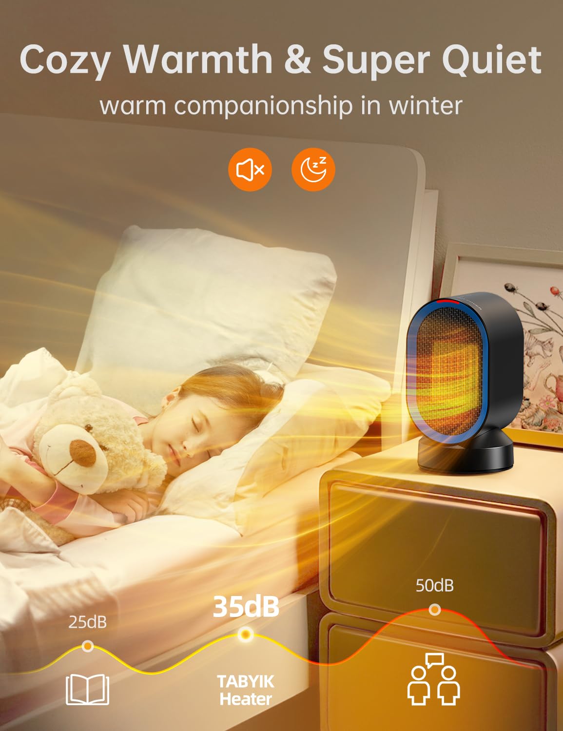 Tabyik Space Heater Electric Space Heaters For Indoor Use Small Portable Heater 45 Oscillating Personal Heater For Bedroom Home
