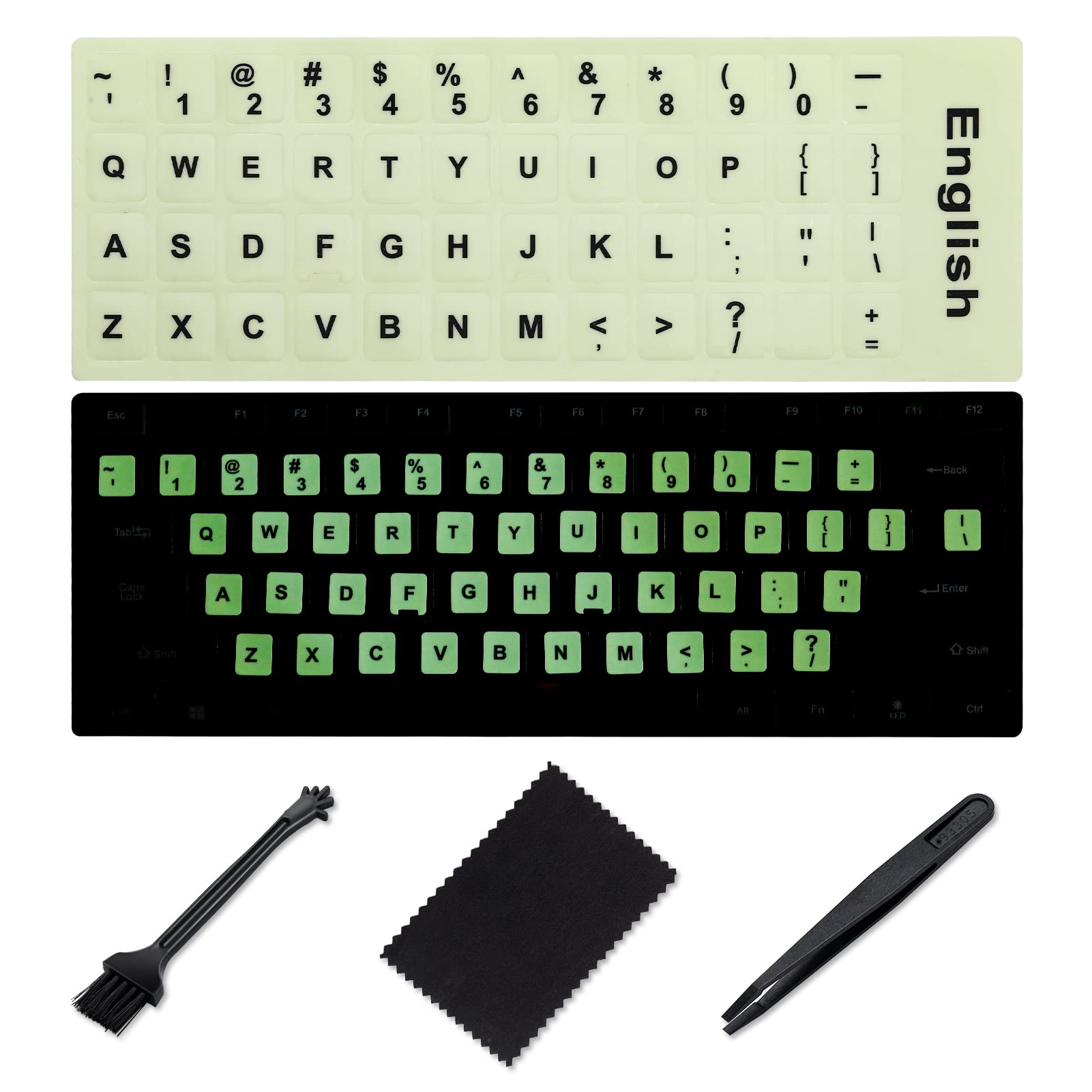 English Keyboard Sticker Glow In The Dark [4 In 1],Luminous Replacement English Letter Keyboard Sticker Universal For Laptop Com