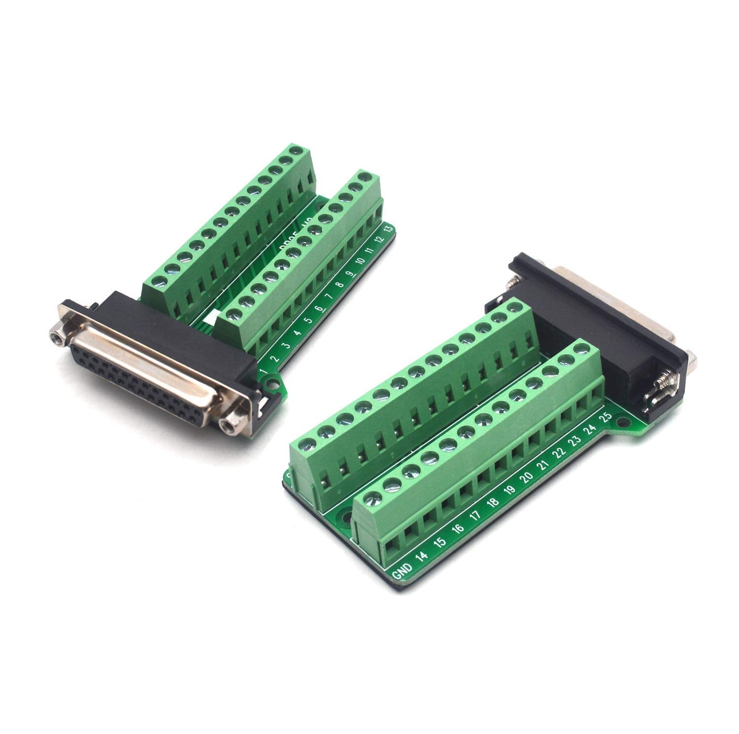 Antrader 2Pcs Db25 Breakout Connector D-Sub 25-Pin Female Adapter Rs232 To Terminal Board Signal Module