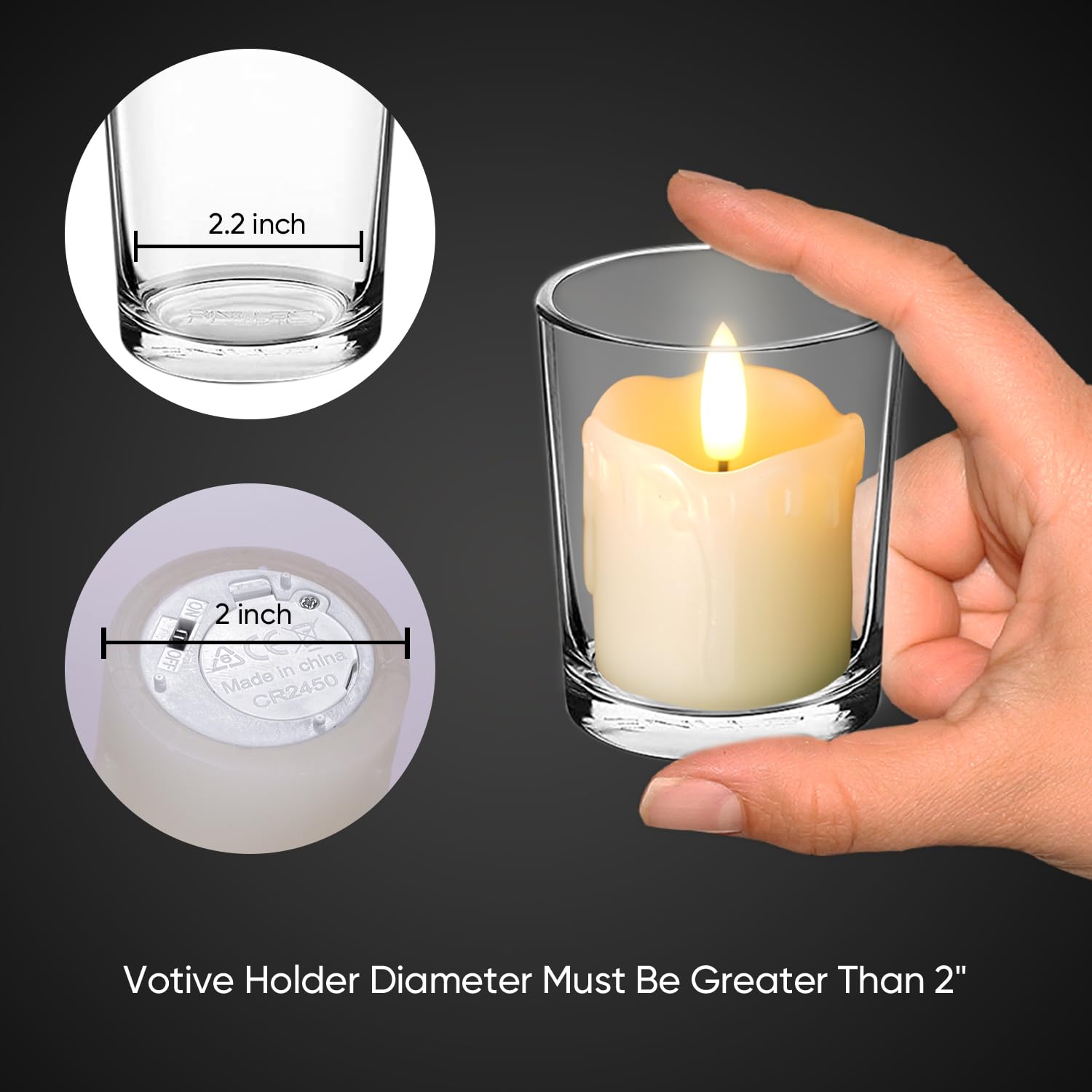 Homemory Flameless Votive Candles With Timer, 2'' X 2'' Real Wax, 400+Hour Realistic Black Wick Battery Operated Candles, Set Of