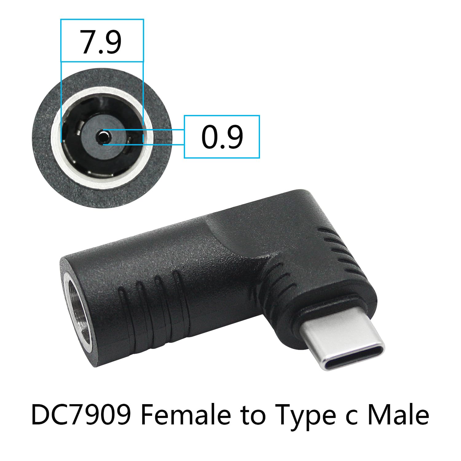 Right Angle Dc 7909 To Usb C Connector Adapter, 90 Degree Pd 65W Dc 7.9Mm X 0.9Mm To Usb Type C Male Plug Power Charge Adapter F