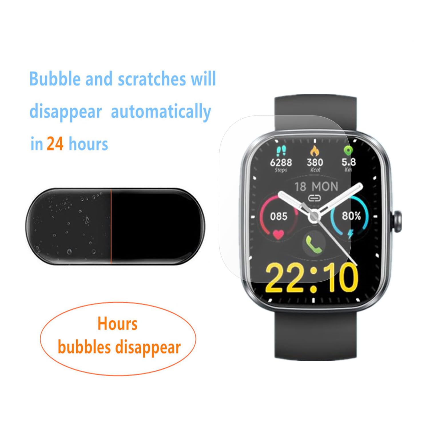 Aemus Screen Protector Compatible For Kuizil Smart Watch 1.91'' (6 Pack) Clear Tpu Soft Film, For T70 Fitness Watch Screen Film