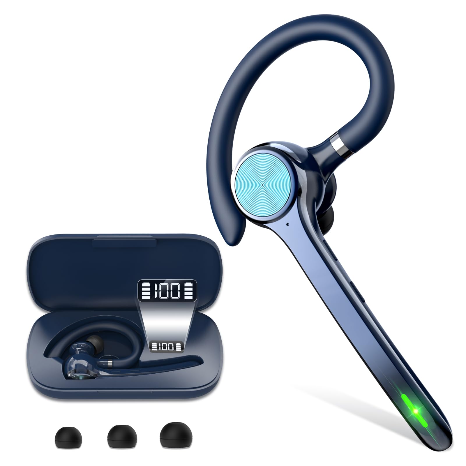 Heibas Bluetooth Headset, Wireless Bluetooth In Ear Piece With 500Mah Charging Case 72 Hours Talking Time BuiltIn Microphone Fo