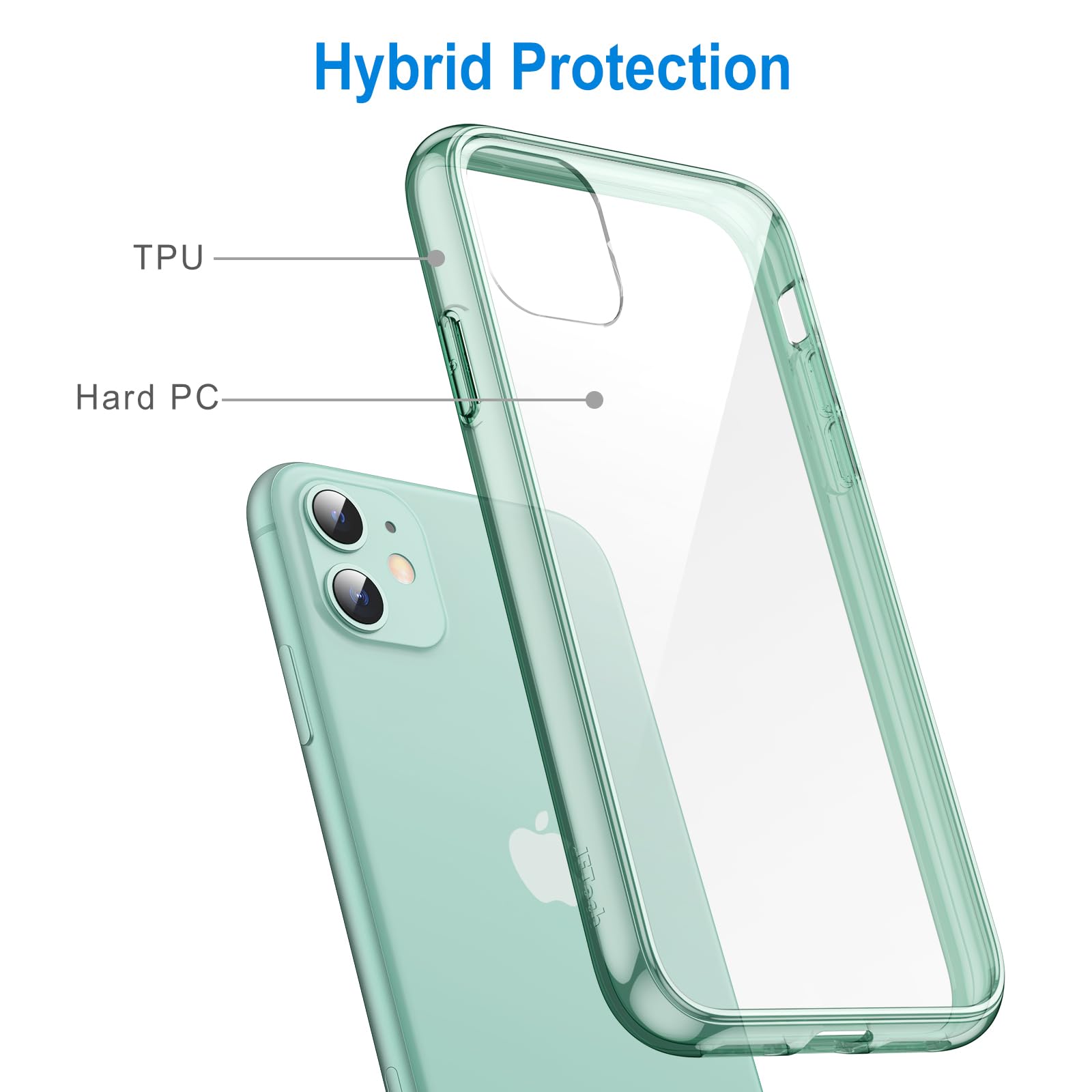 Jetech Case For Iphone 11 6.1-Inch, Non-Yellowing Shockproof Phone Bumper Cover, Anti-Scratch Clear Back (Midnight Green)