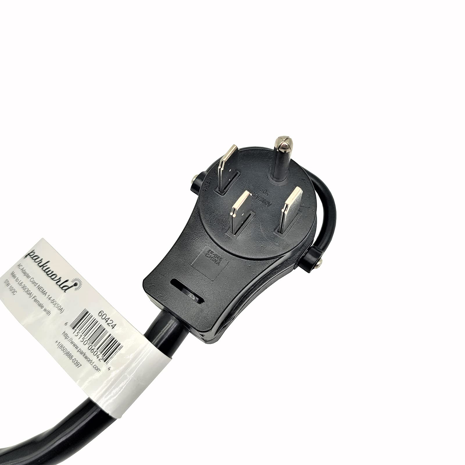 Parkworld 60424 Rv Adapter Cord 50 Amp 14 50P Male Right Angle To 30 Amp L6 30R Locking Connector Female (1.5Ft)